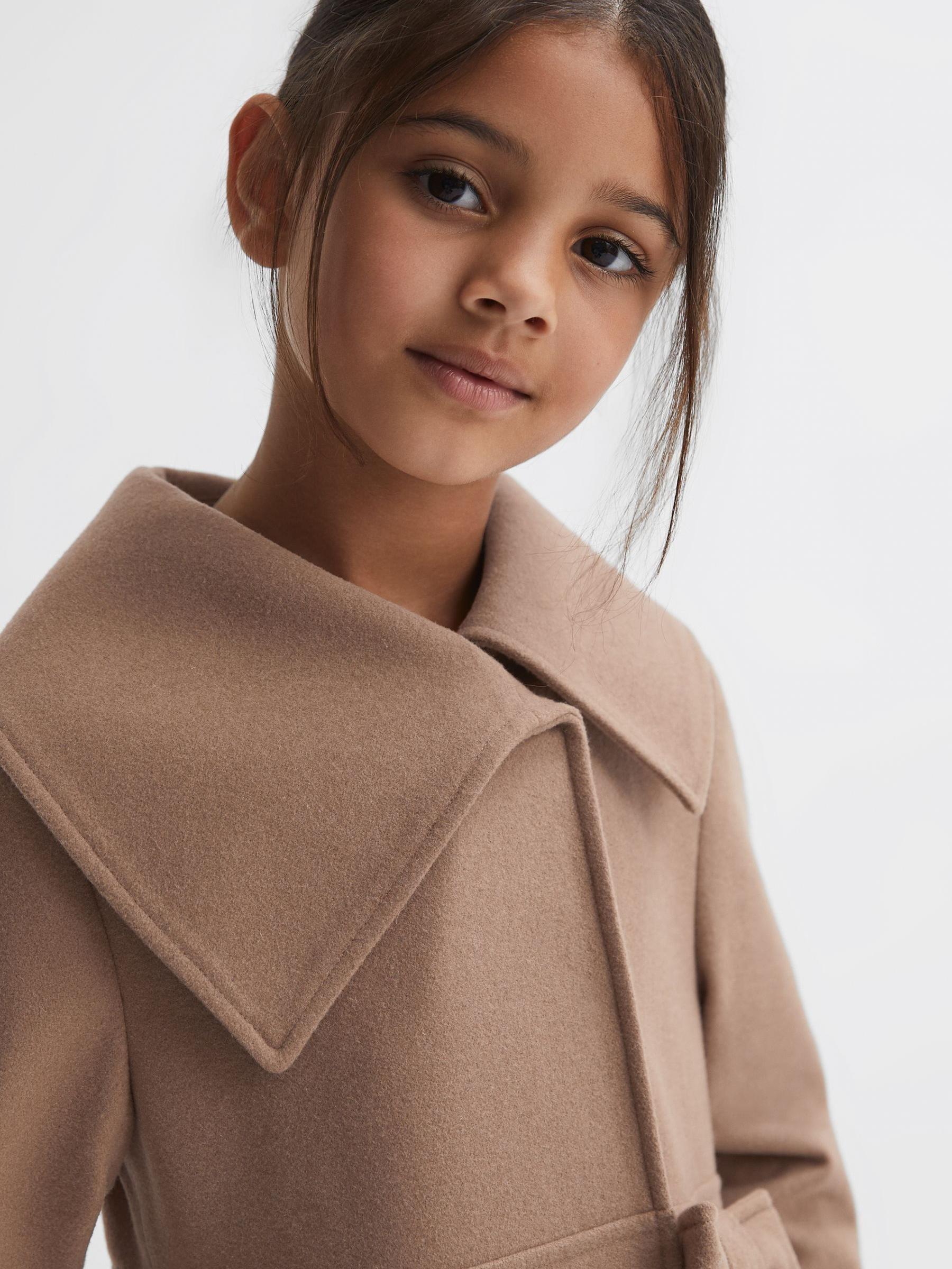 9-14 yrs Wool Pleated Bow Coat in Camel - Image 4 of 6