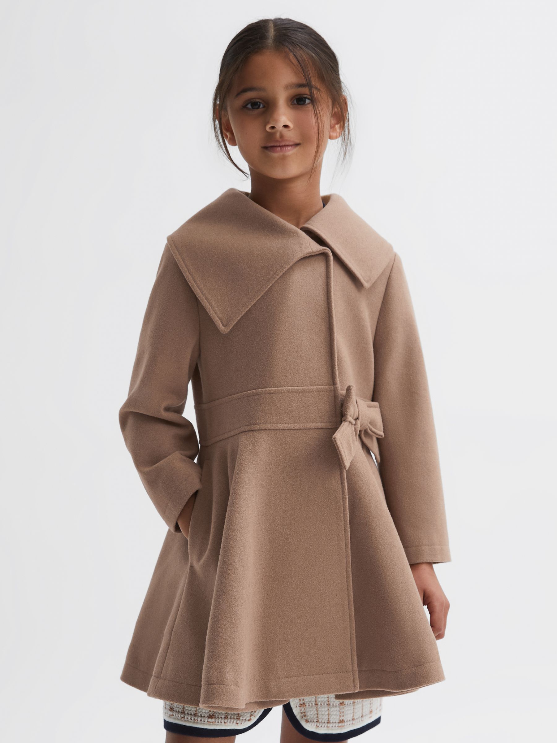Wool Pleated Bow Coat in Camel - Image 1 of 6