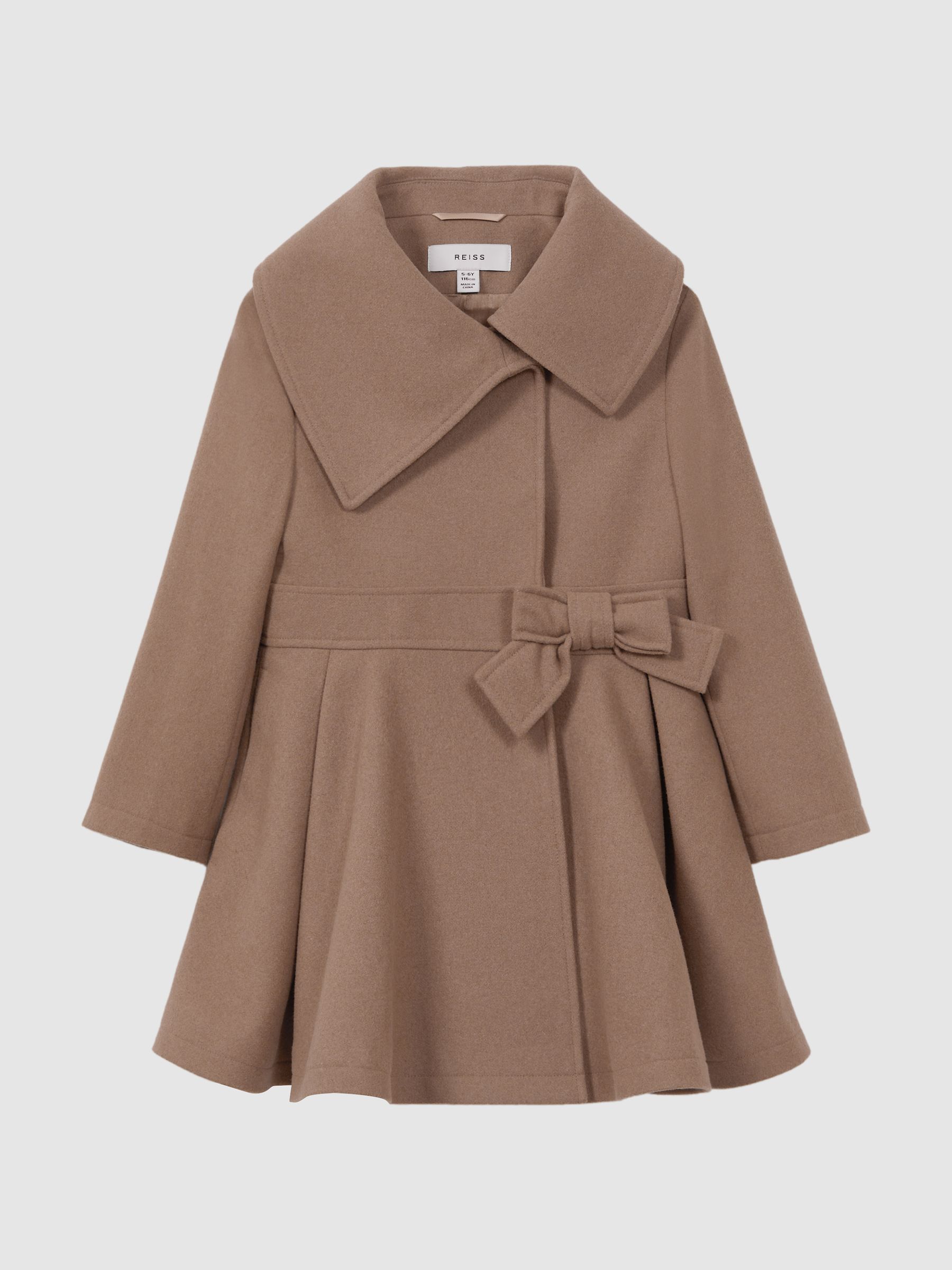 Wool Pleated Bow Coat in Camel - Image 2 of 6