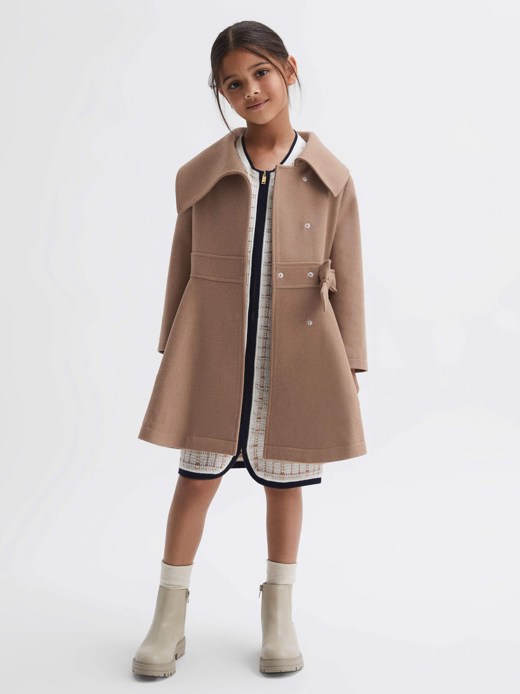 Wool Pleated Bow Coat in Camel - Image 3 of 6