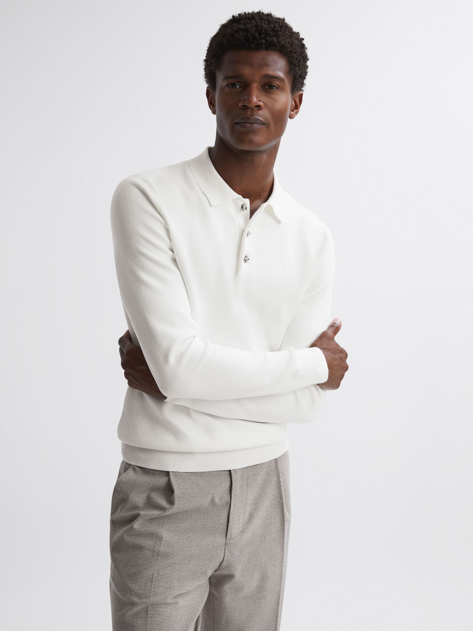 Long Sleeve Polo Shirt in Ecru - Image 1 of 5