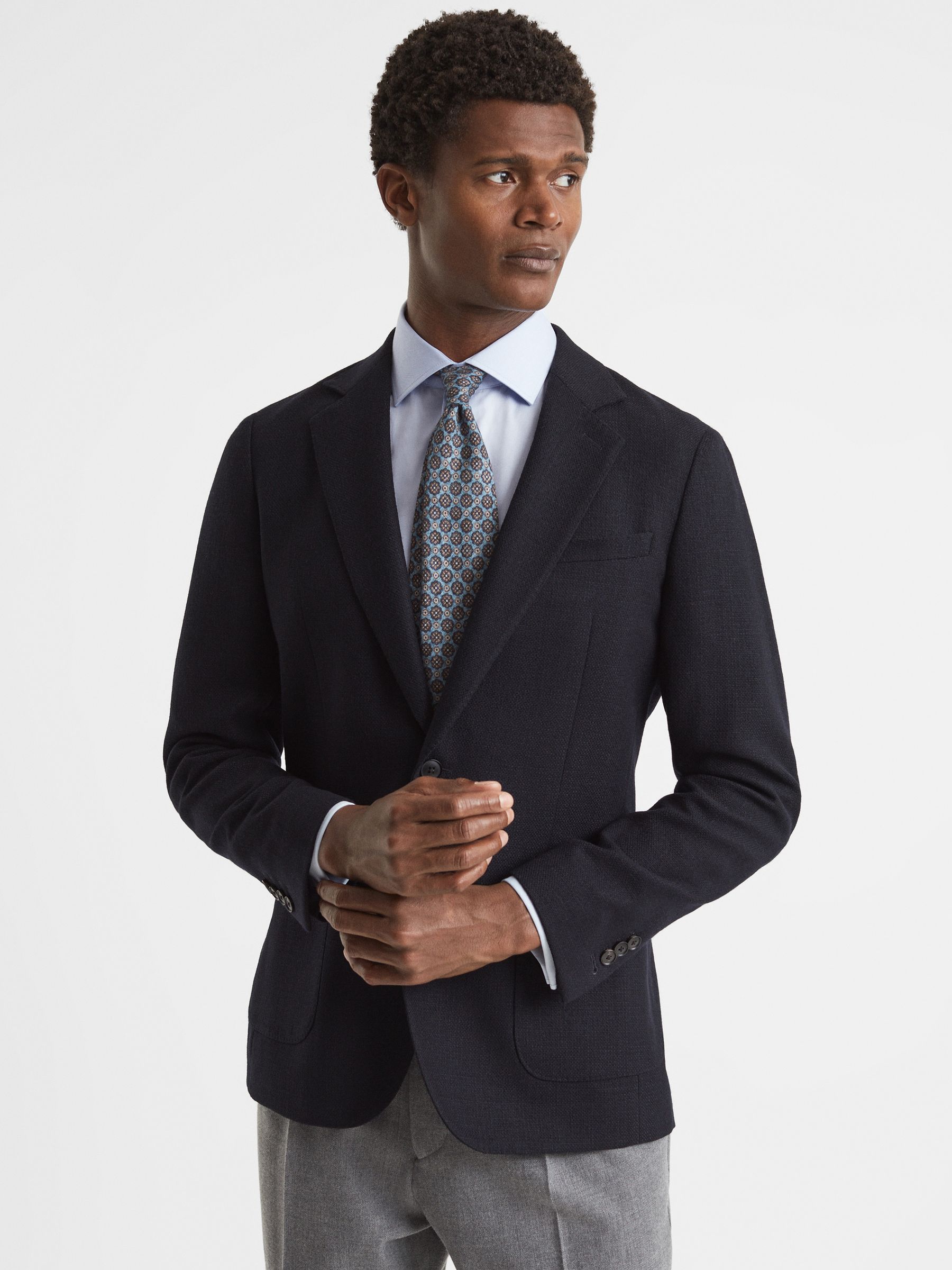 Slim Fit Cotton Cutaway Collar Shirt in Soft Blue - Image 4 of 8