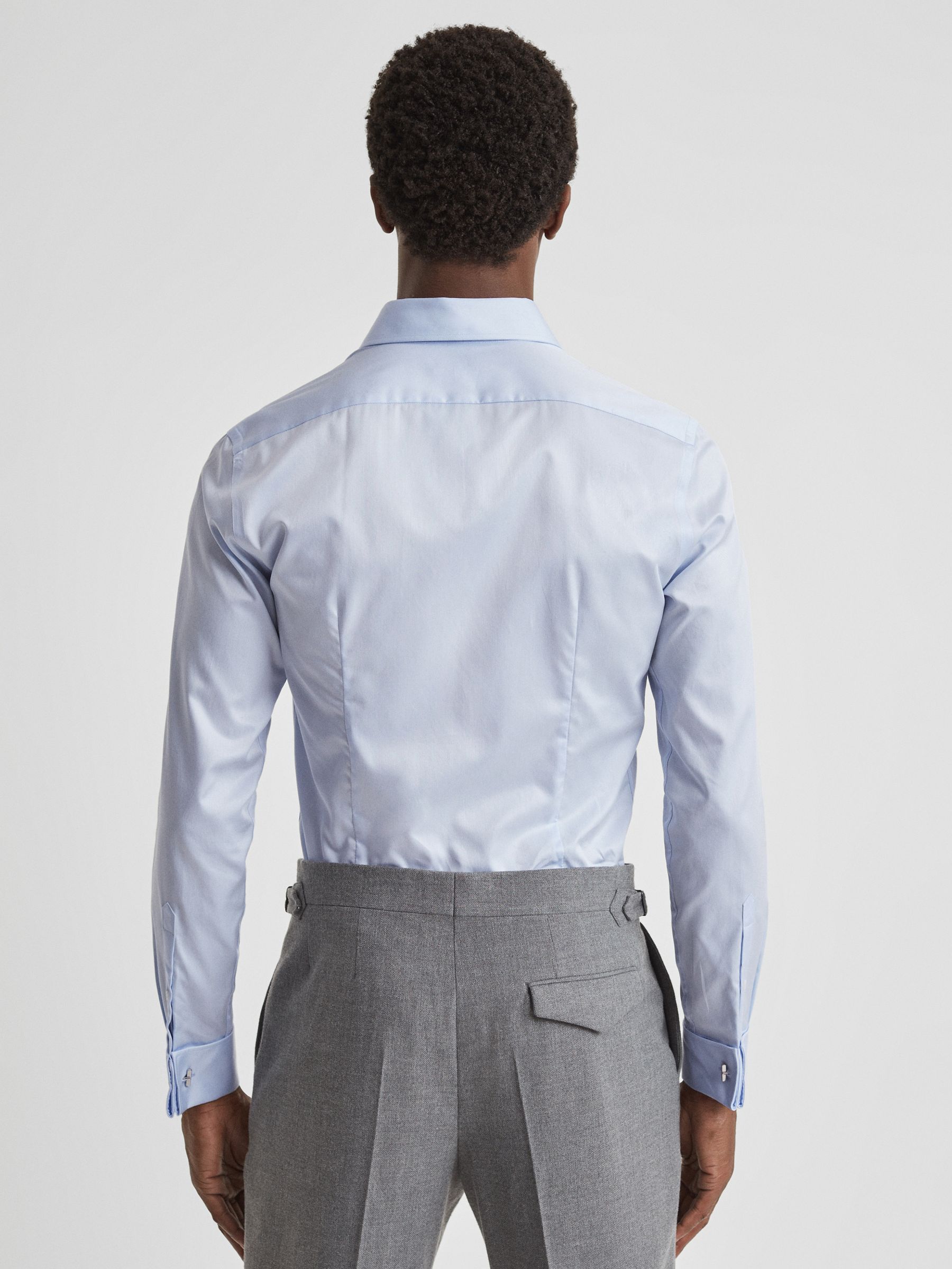 Slim Fit Cotton Cutaway Collar Shirt in Soft Blue - Image 5 of 8