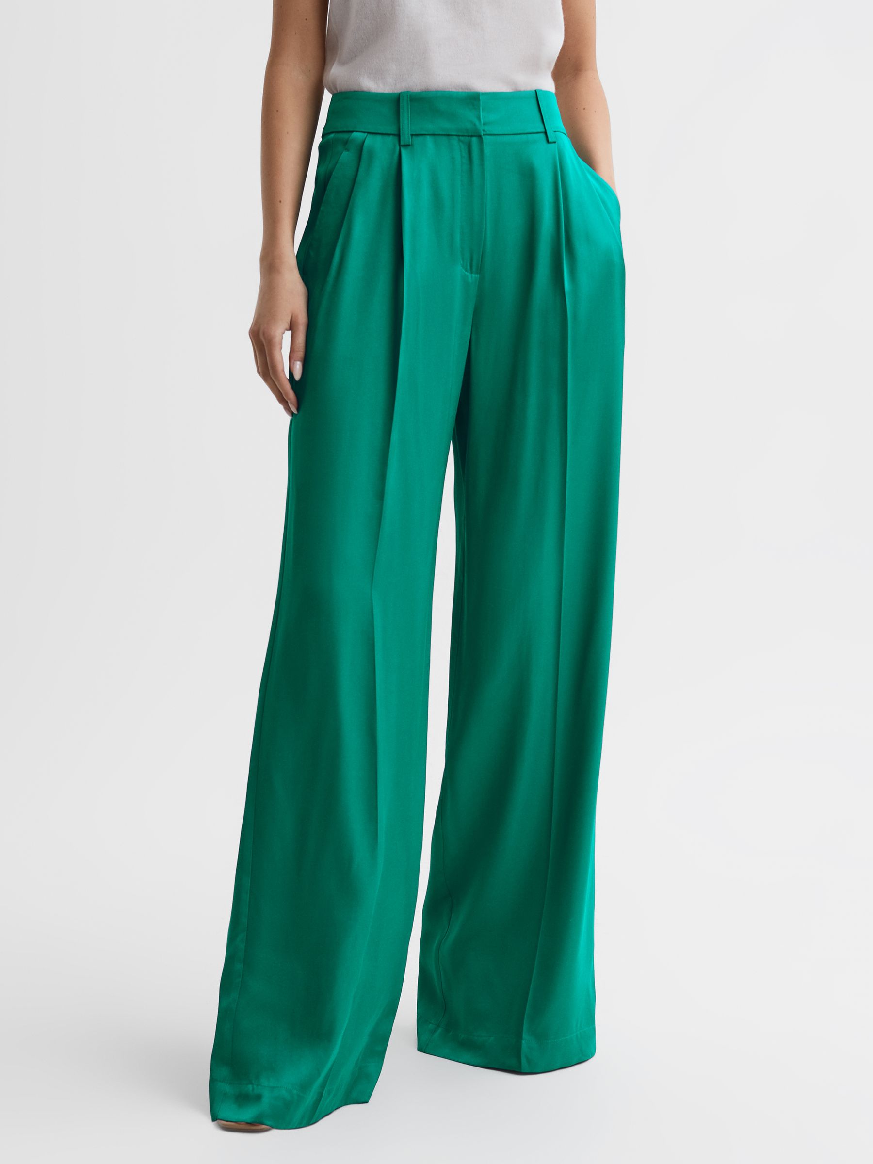 Wide Leg Trousers in Green - Image 1 of 5