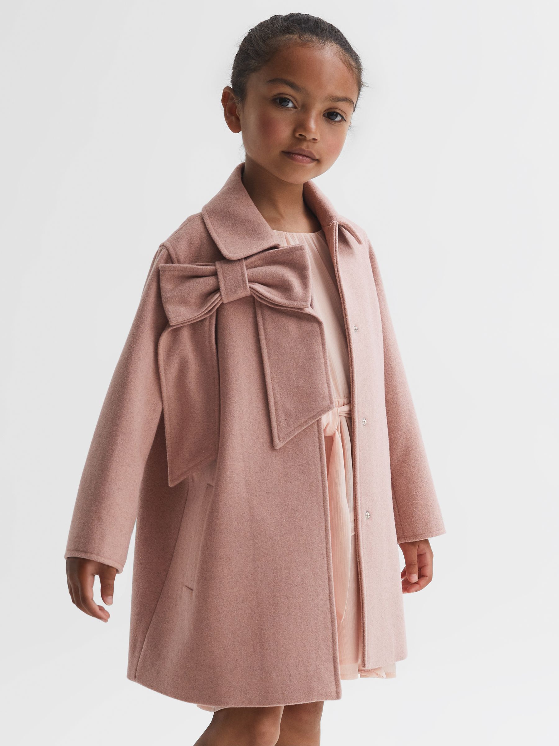 9-14 yrs Wool Bow Detail Coat in Pink - Image 1 of 6