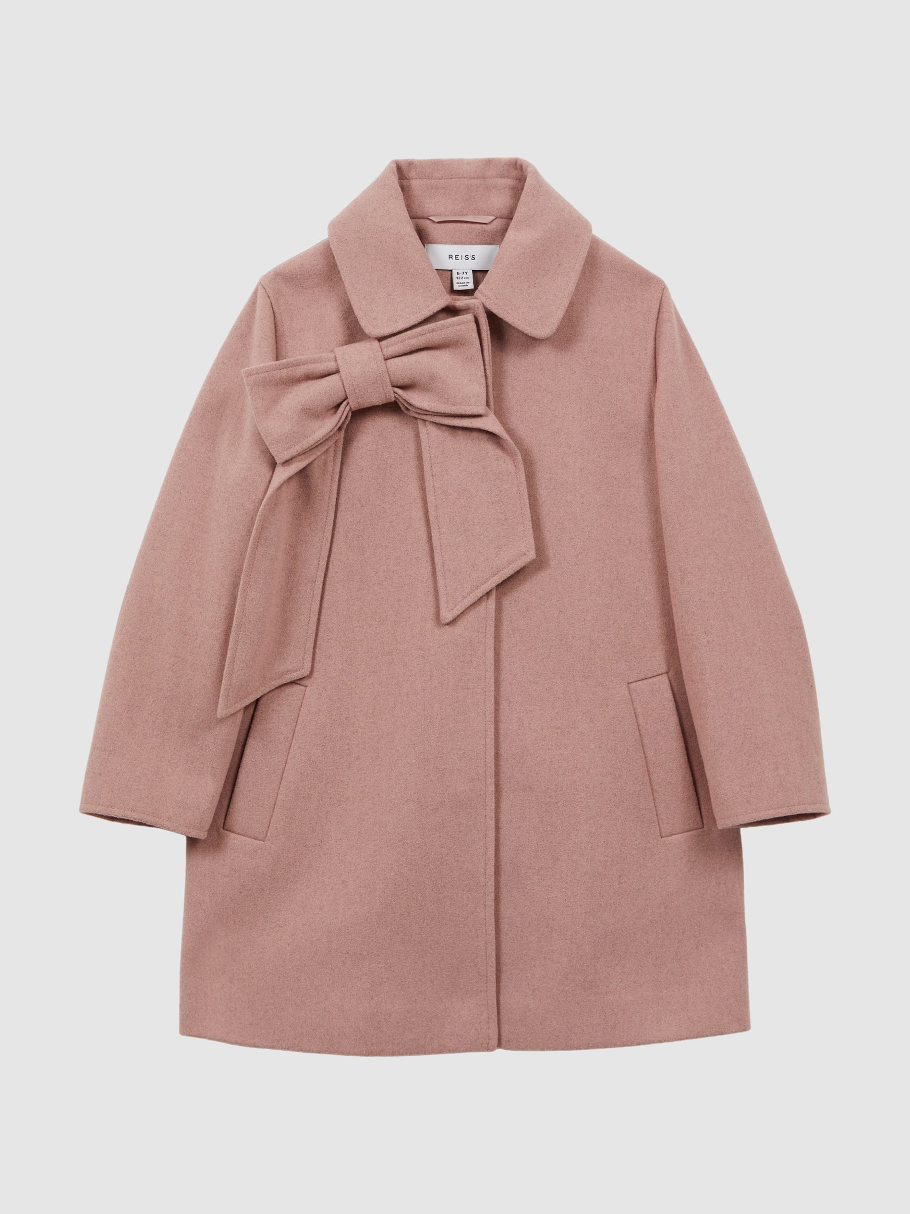 9-14 yrs Wool Bow Detail Coat in Pink - Image 2 of 6