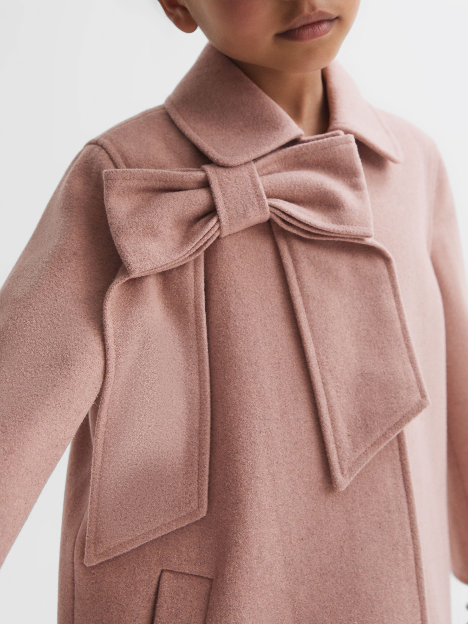 9-14 yrs Wool Bow Detail Coat in Pink - Image 4 of 6