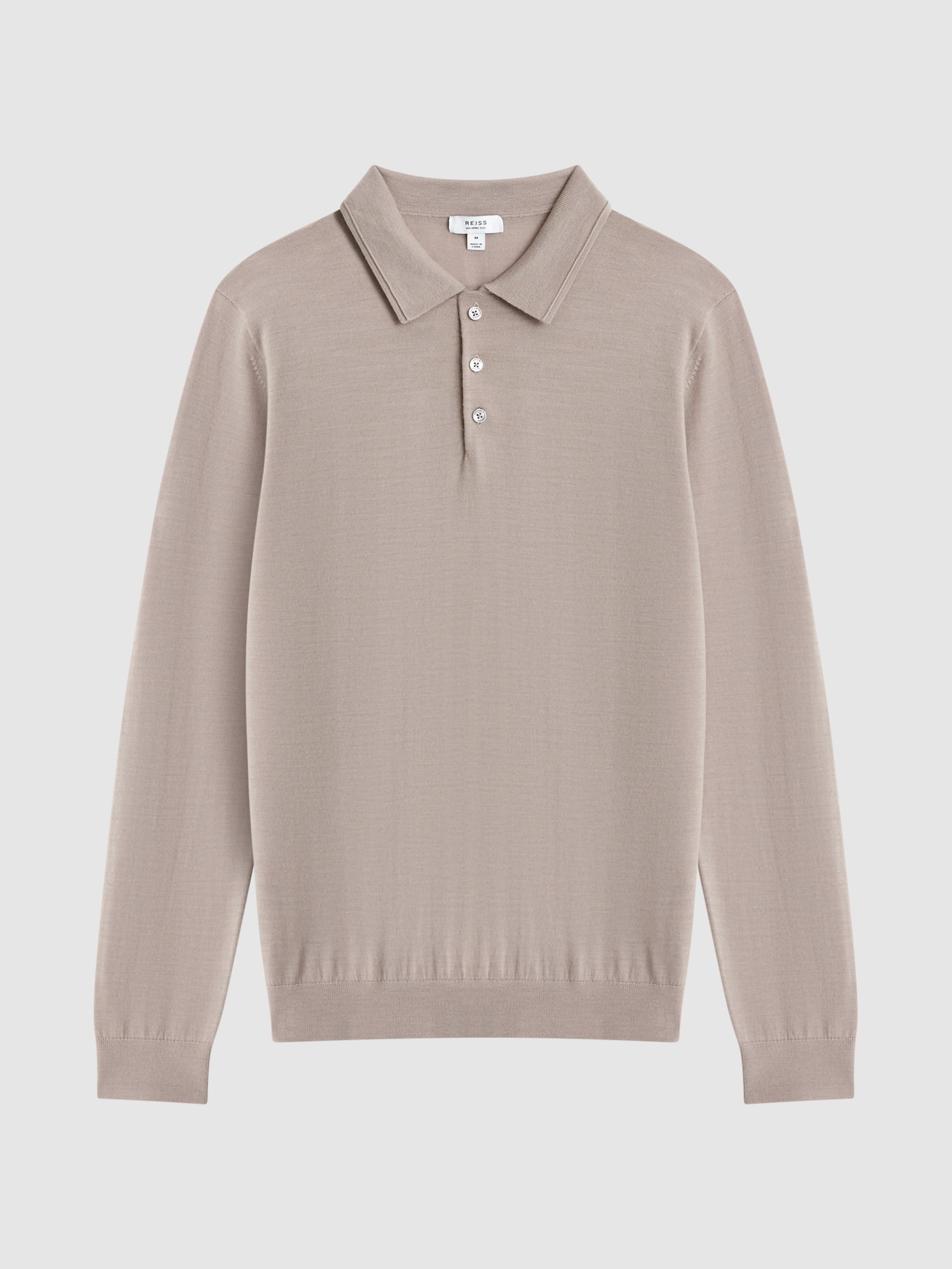 Merino Wool Polo Shirt in Mink - Image 2 of 5