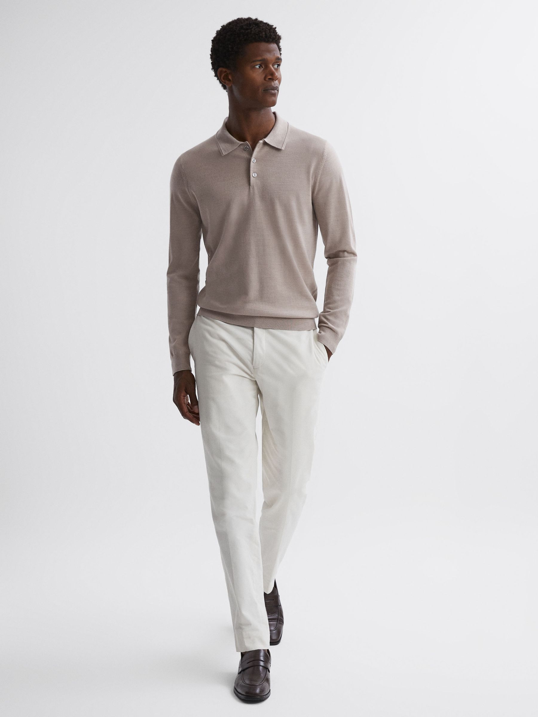 Merino Wool Polo Shirt in Mink - Image 3 of 5