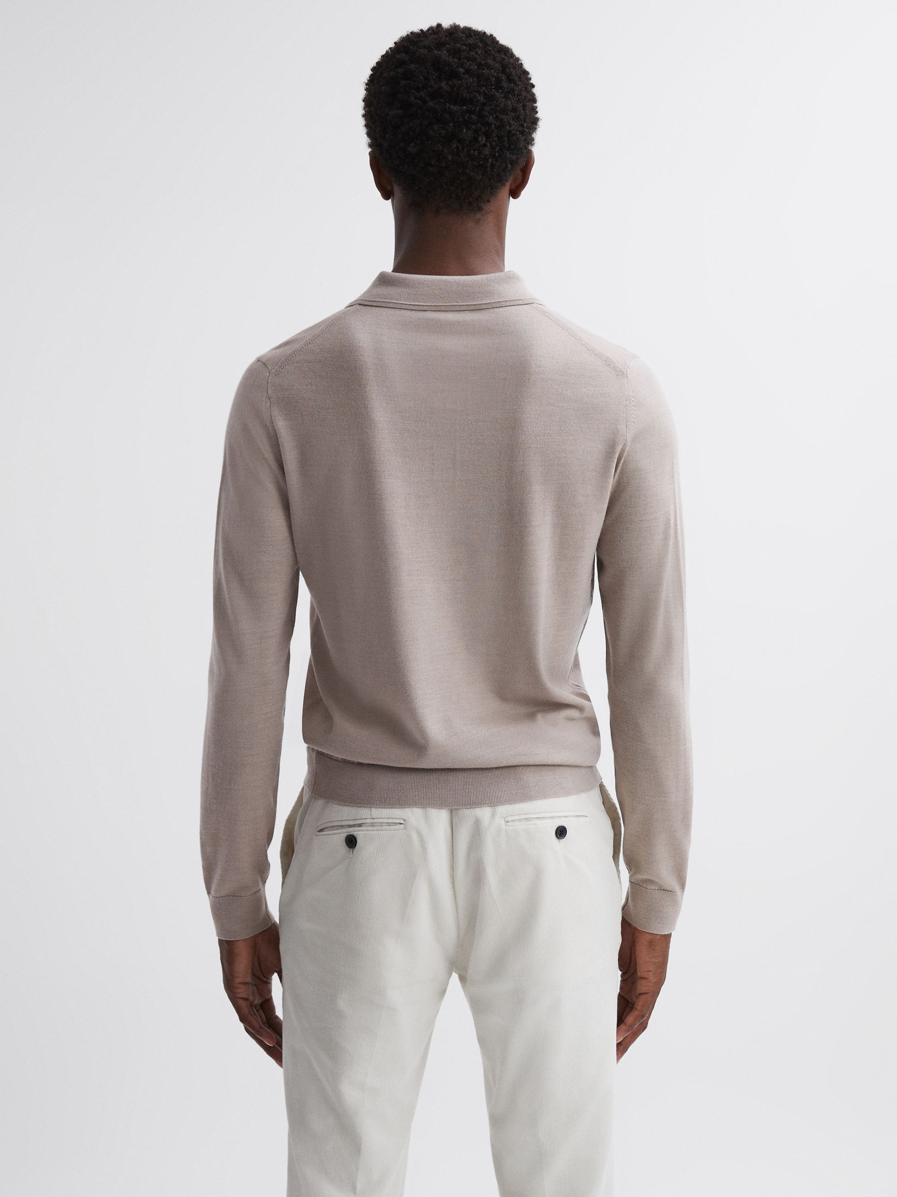 Merino Wool Polo Shirt in Mink - Image 4 of 5