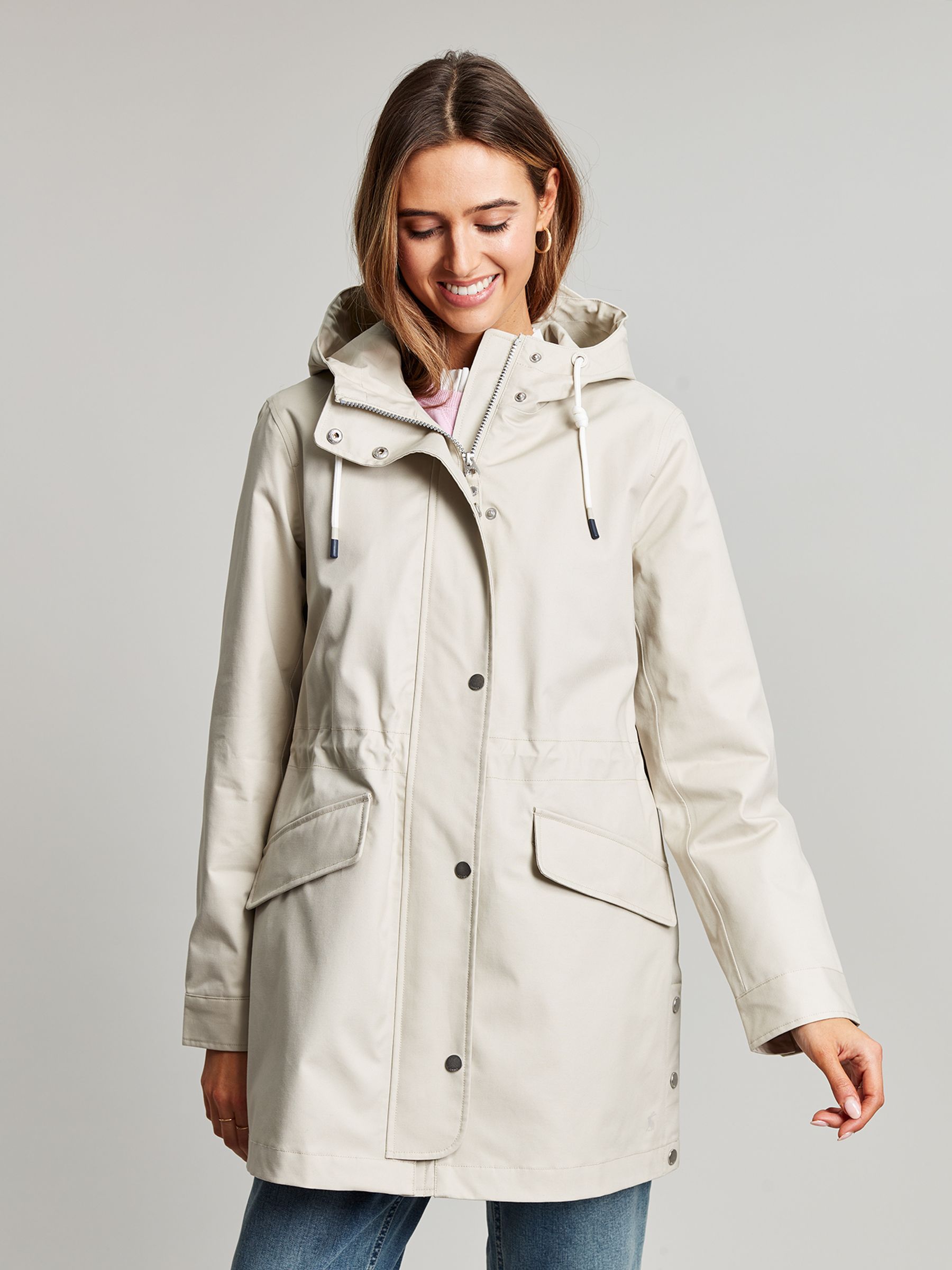 Padstow Neutral Waterproof Raincoat With Hood Joules