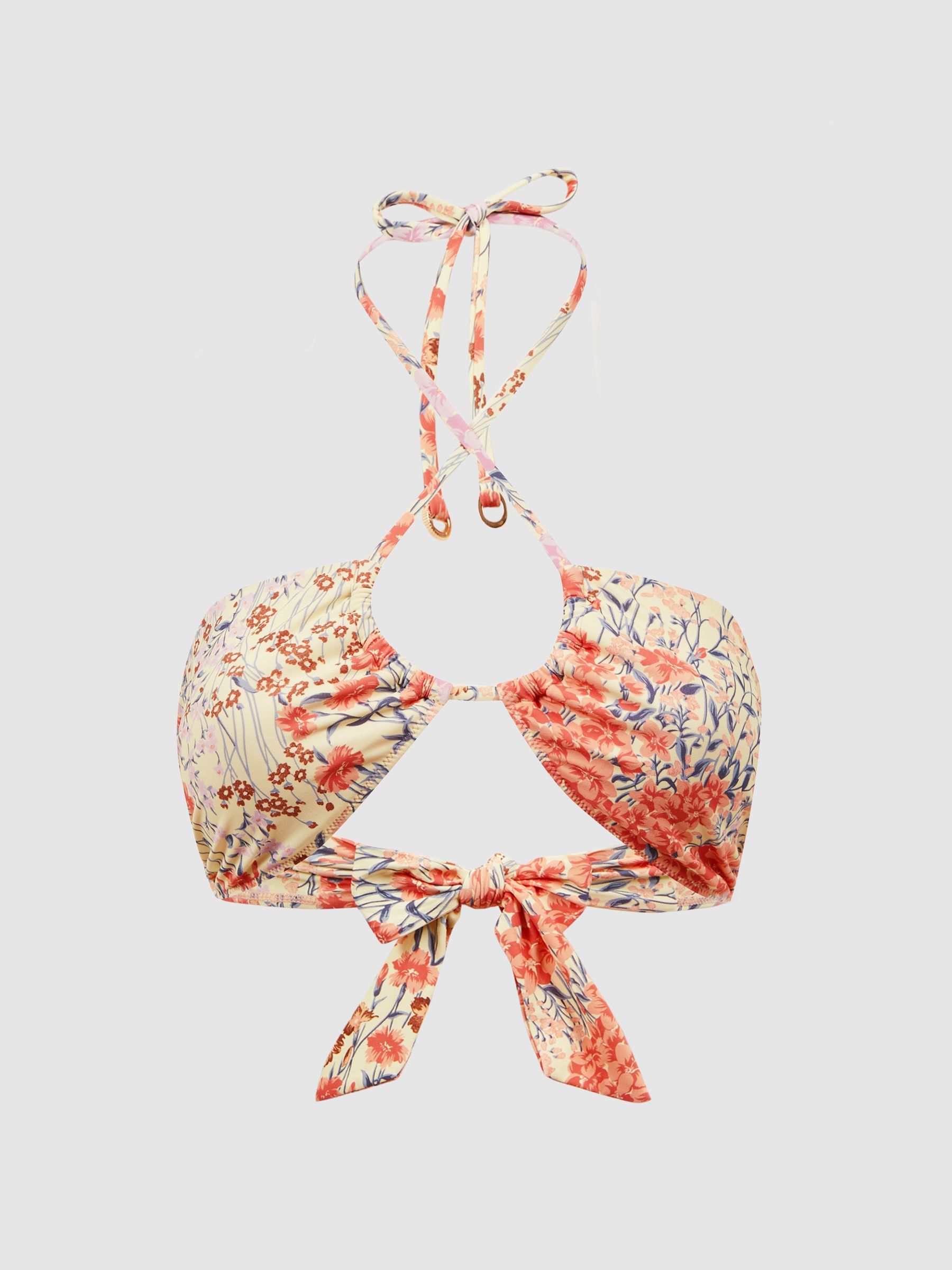 Halter Neck Floral Print Halter Neck Bikini Top in Pink Print - Image 2 of 5