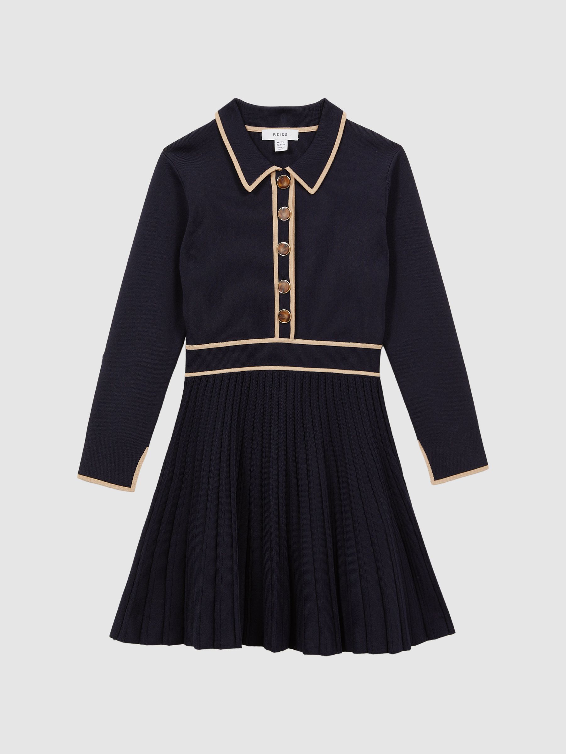Junior Knitted Polo Skater Dress in Navy - Image 2 of 6 Junior Knitted Polo Skater Dress in Navy - Image 2 of 6