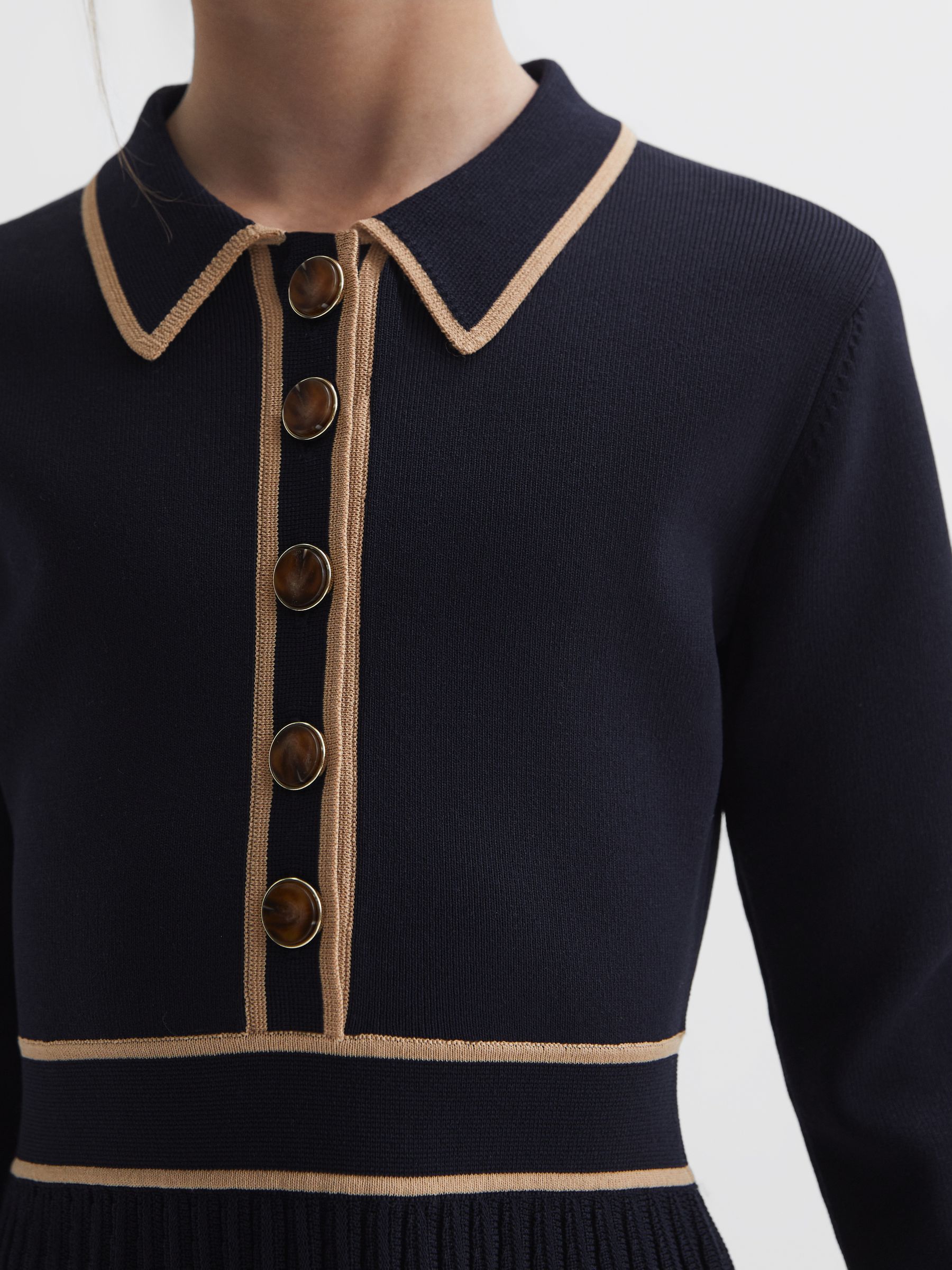 Junior Knitted Polo Skater Dress in Navy - Image 4 of 6