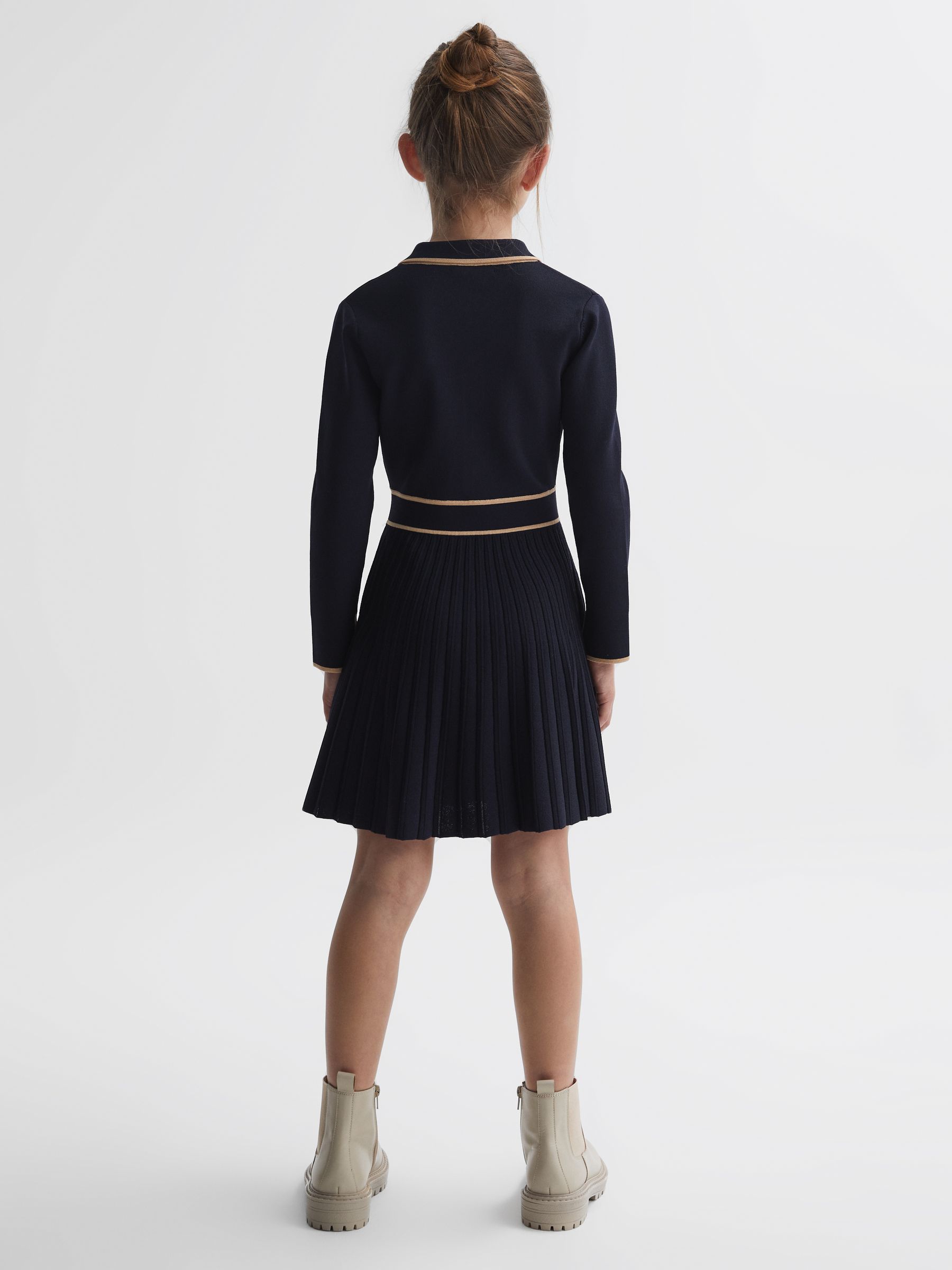 Junior Knitted Polo Skater Dress in Navy - Image 5 of 6