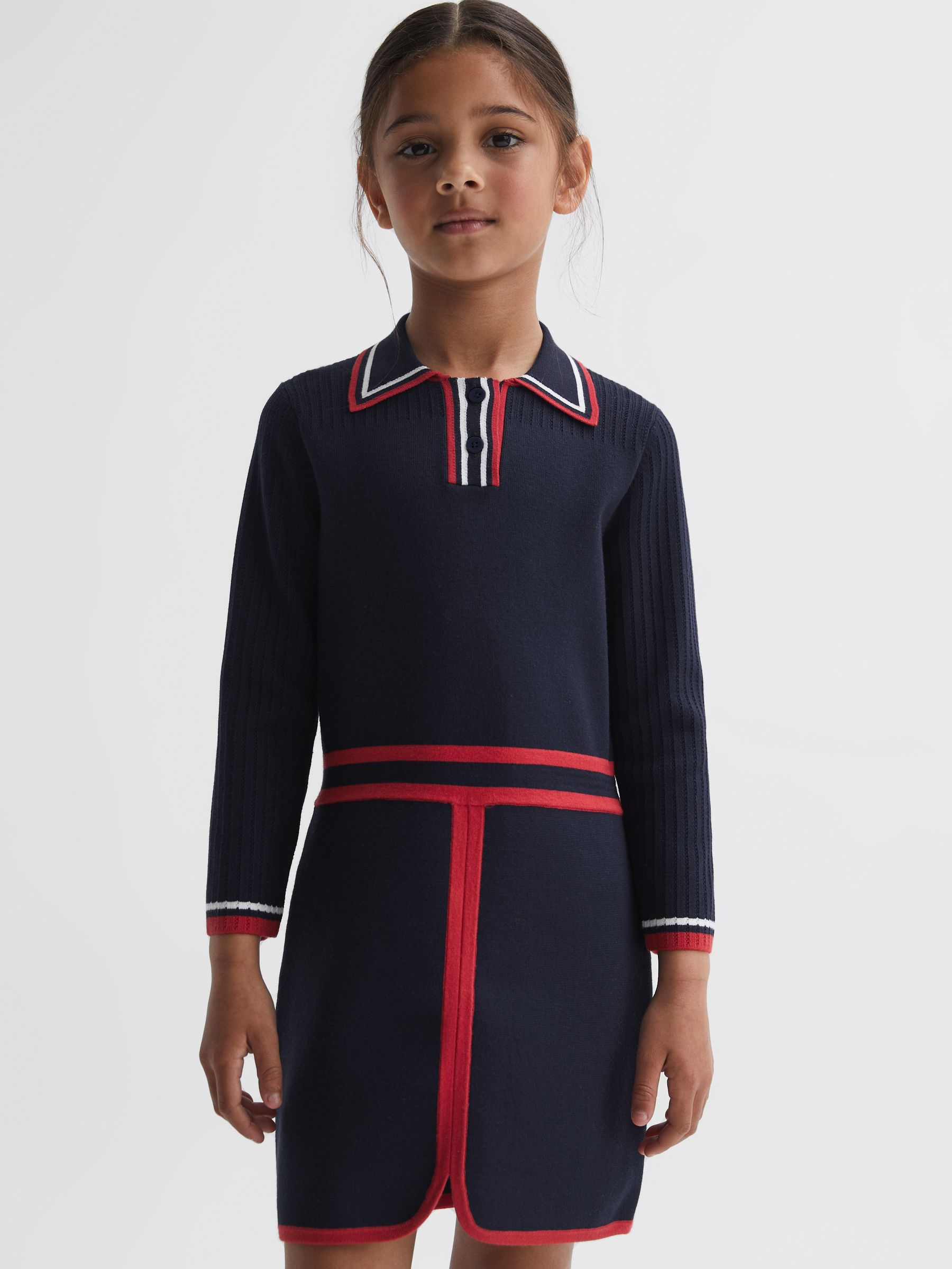 4-9 yrs Knitted Polo Dress in Navy - Image 1 of 6
