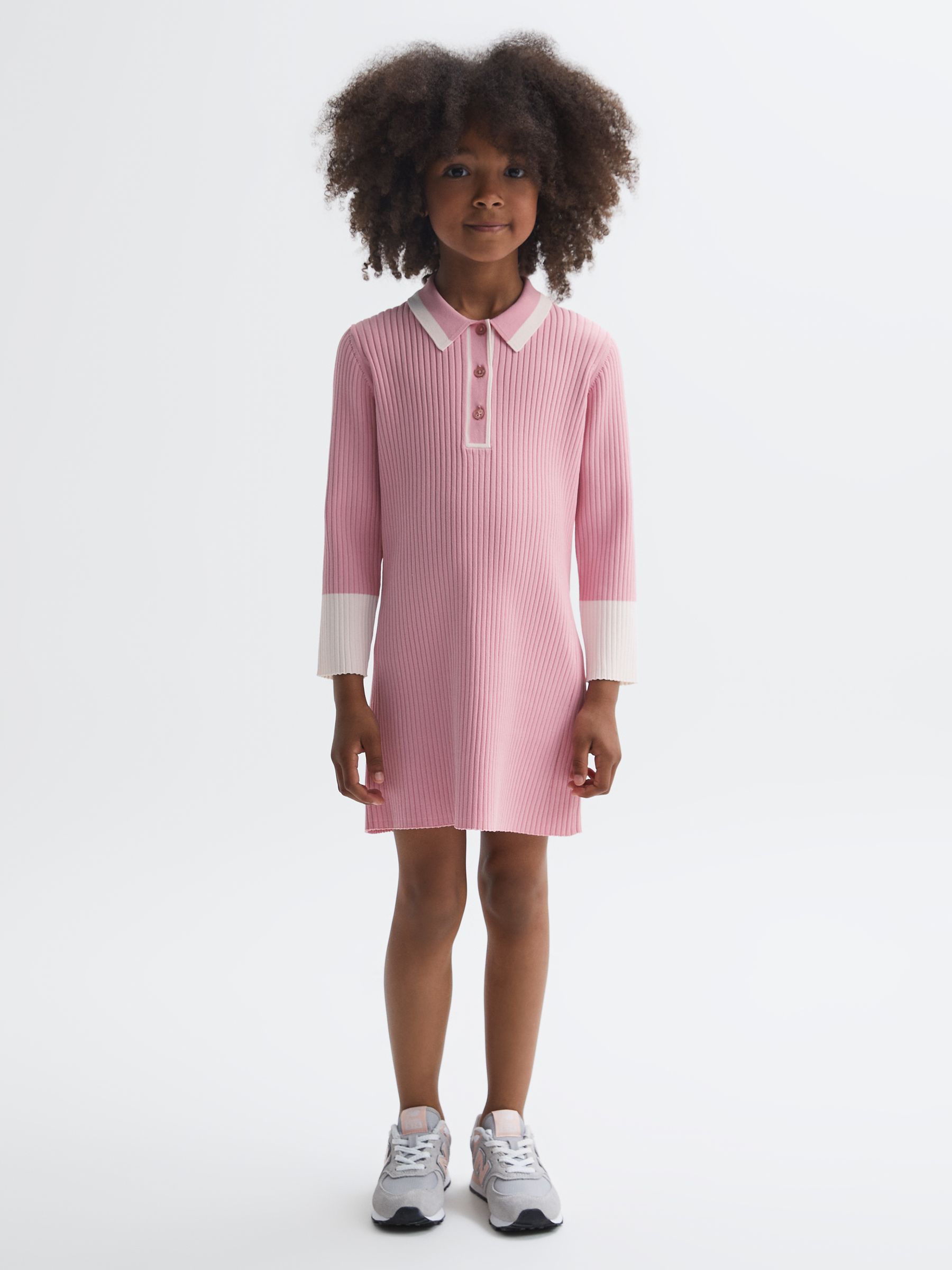 4-9 yrs Knitted Polo Dress in Pink - Image 1 of 6