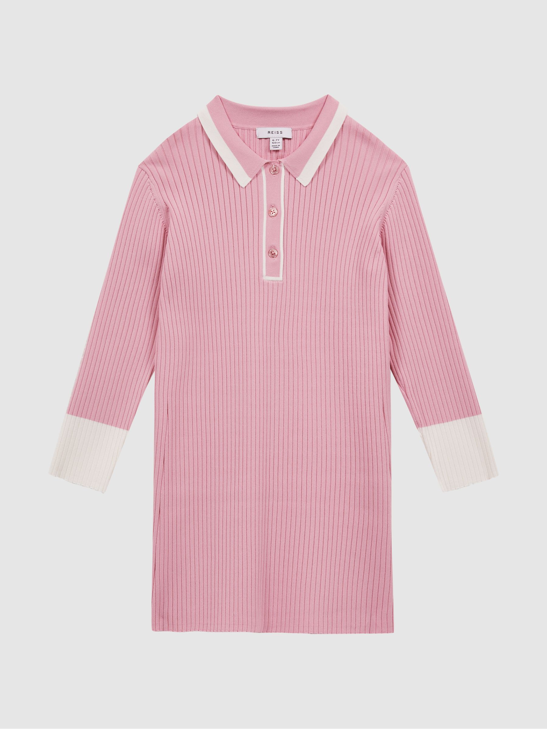 4-9 yrs Knitted Polo Dress in Pink - Image 2 of 6