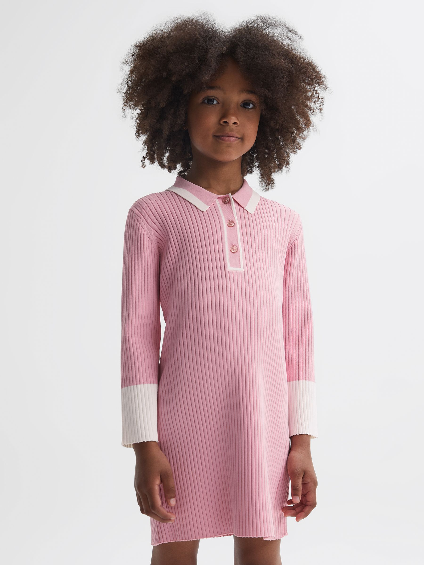 4-9 yrs Knitted Polo Dress in Pink - Image 3 of 6