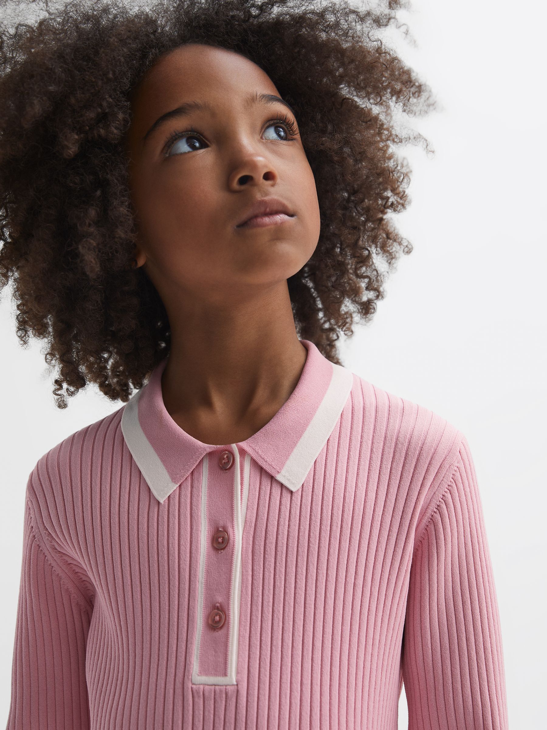 4-9 yrs Knitted Polo Dress in Pink - Image 4 of 6