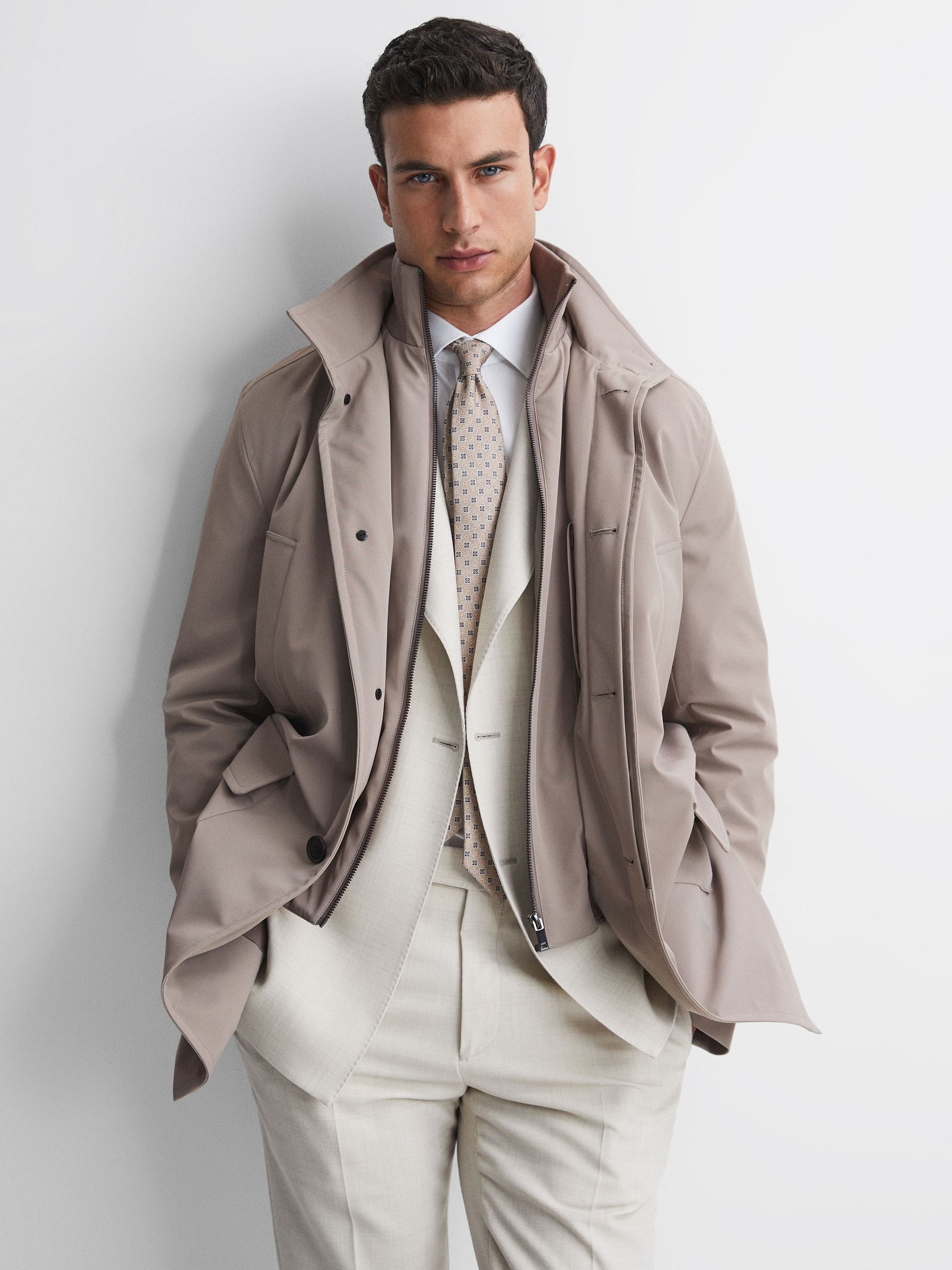Funnel Neck Removable Insert Jacket in Taupe - Image 1 of 5