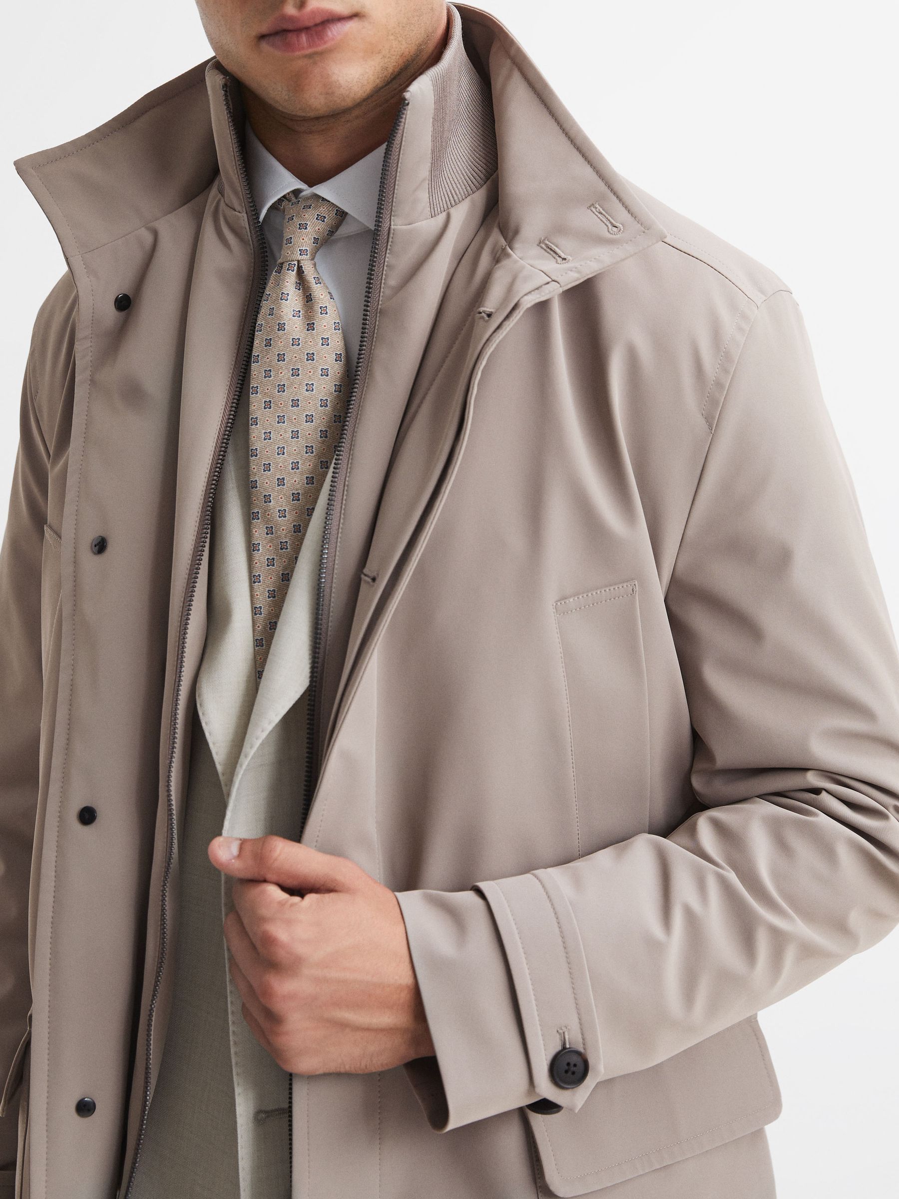 Funnel Neck Removable Insert Jacket in Taupe - Image 3 of 5