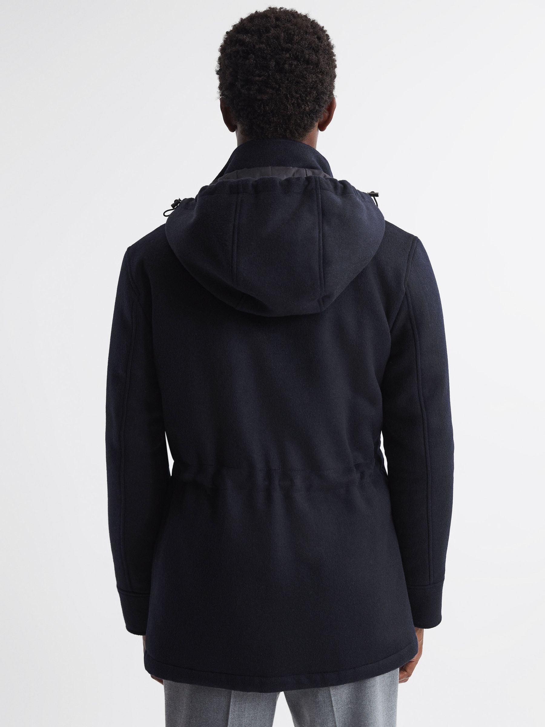 Wool Blend Removable Hooded Coat in Navy - Image 5 of 8