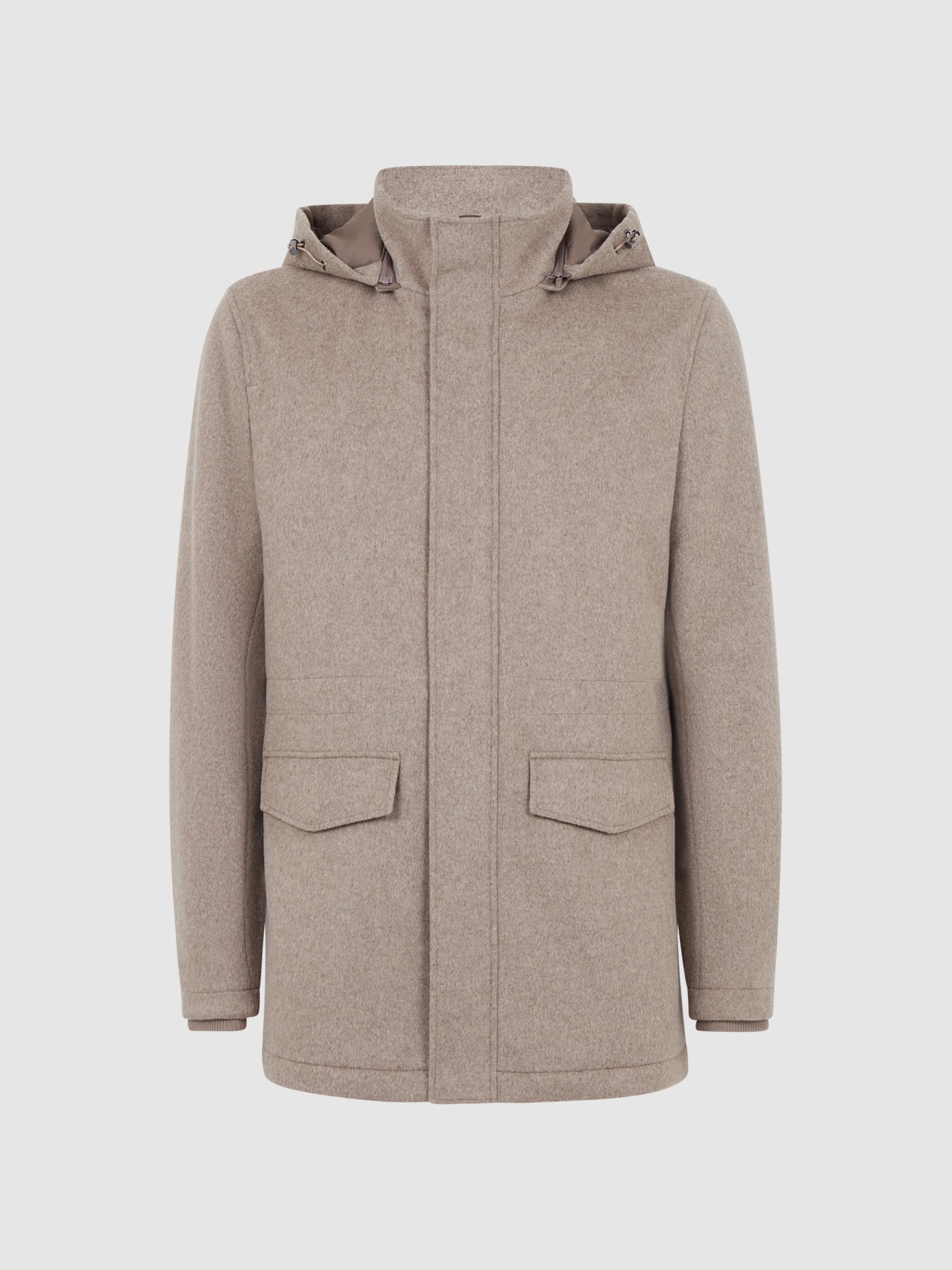 Wool Blend Removable Hooded Coat in Fawn - Image 2 of 6 Wool Blend Removable Hooded Coat in Fawn - Image 2 of 6