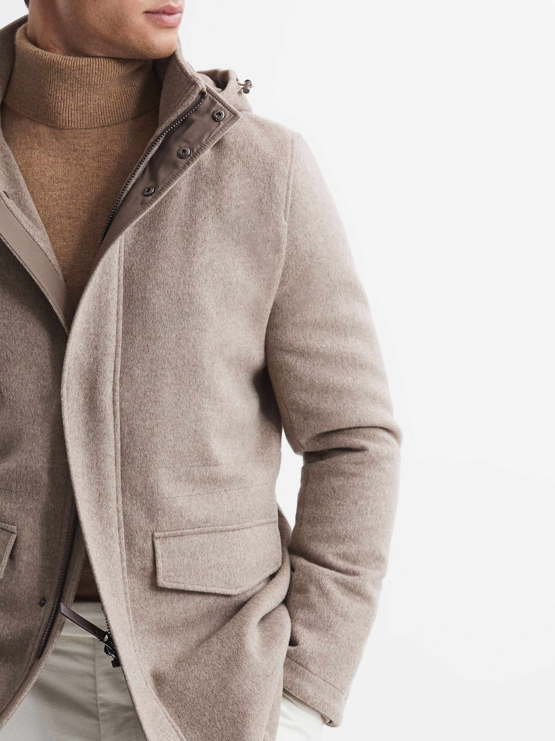 Wool Blend Removable Hooded Coat in Fawn - Image 5 of 6