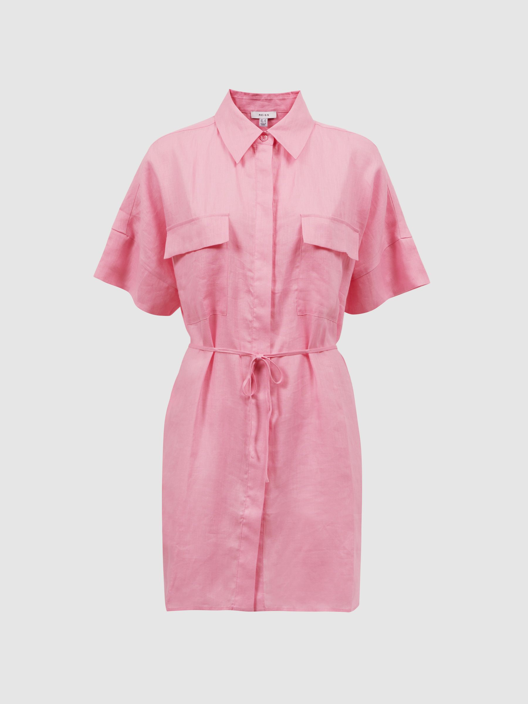 Linen T-Shirt Dress Kaftan in Pink - Image 2 of 5