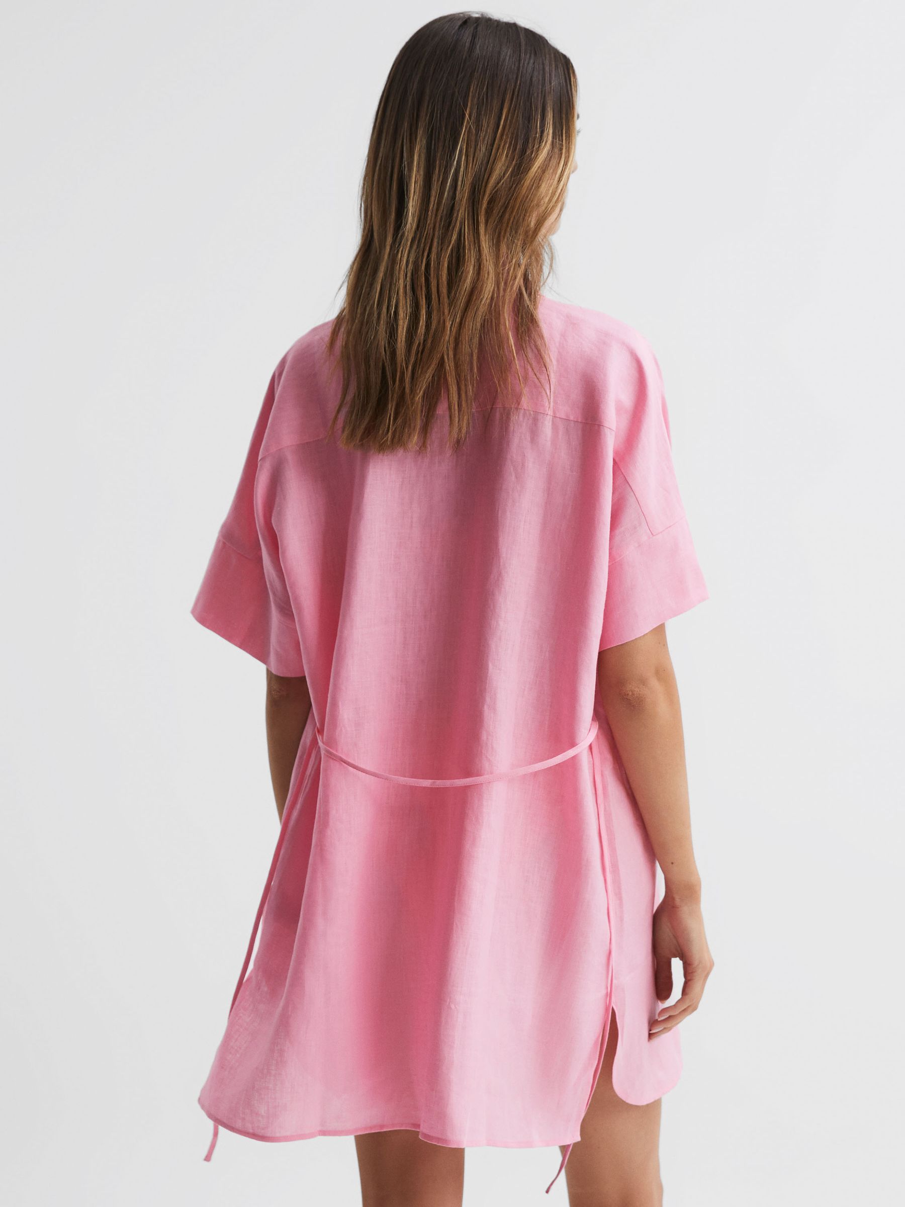 Linen T-Shirt Dress Kaftan in Pink - Image 3 of 5