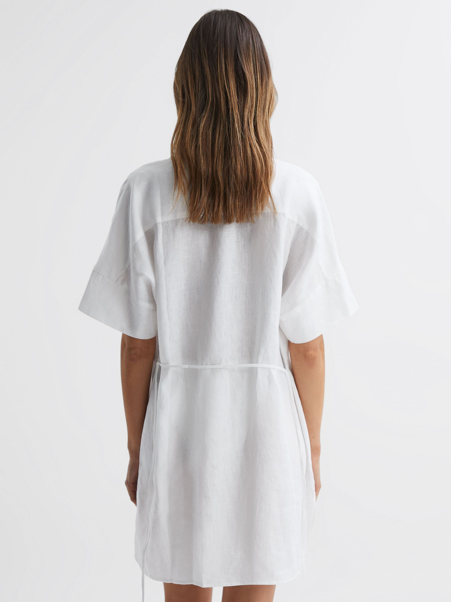 Linen T-Shirt Dress Kaftan in White - Image 5 of 5