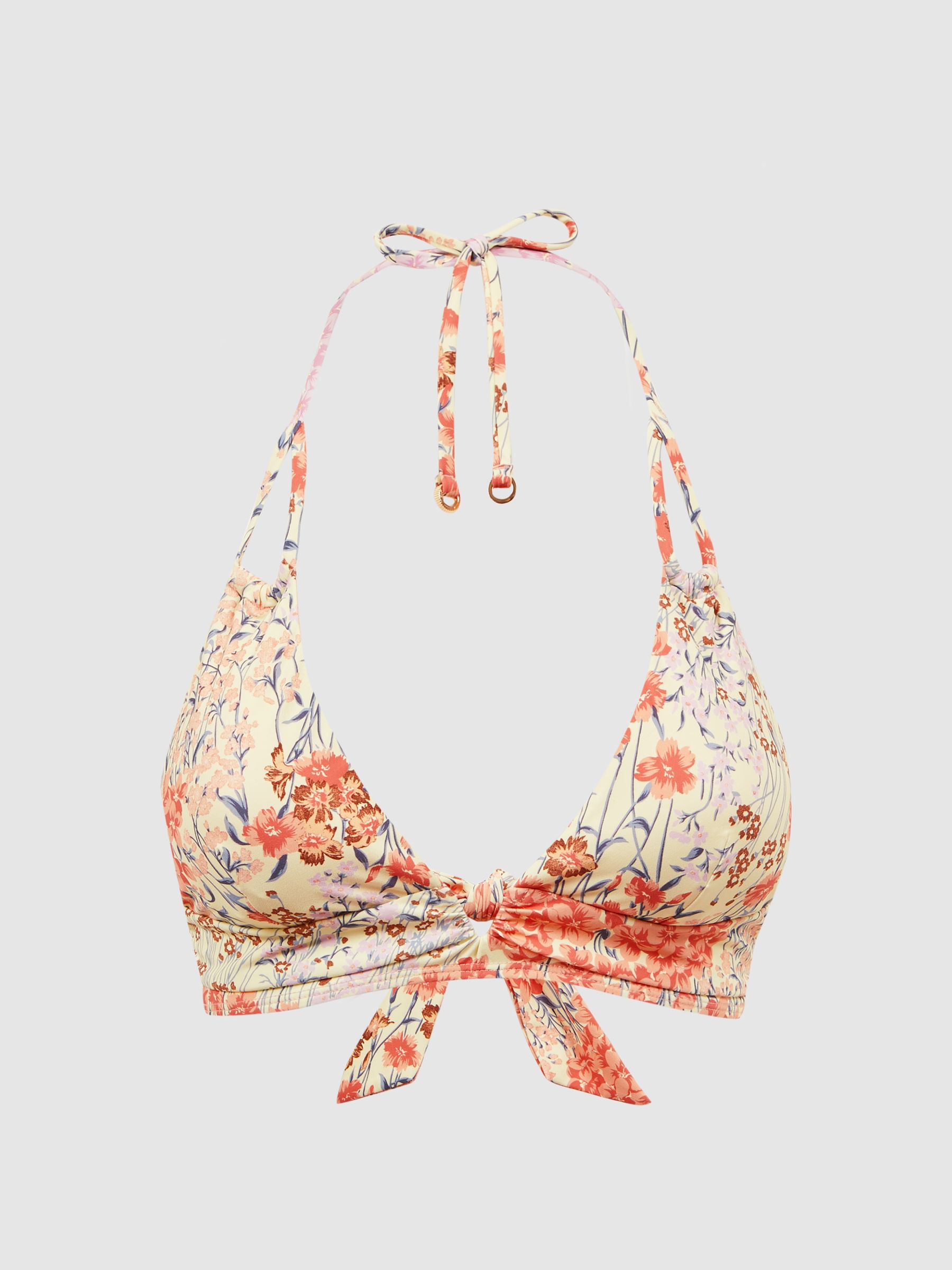 Triangle Floral Print Halter Neck Bikini Top in Pink Print - Image 2 of 5