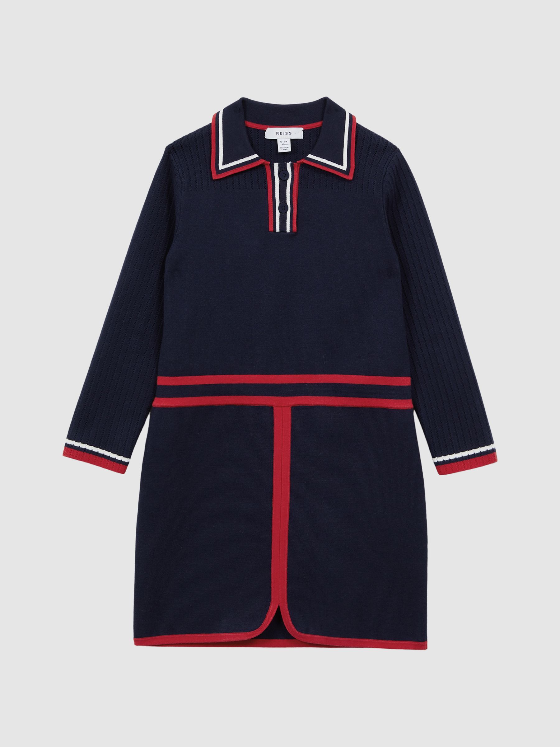 9-14 yrs Knitted Polo Dress in Navy - Image 2 of 6