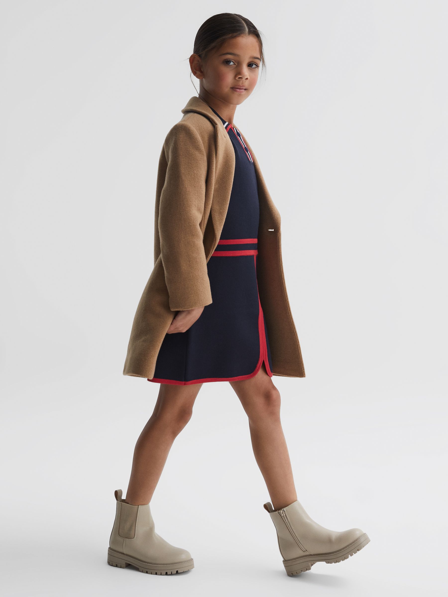 9-14 yrs Knitted Polo Dress in Navy - Image 3 of 6