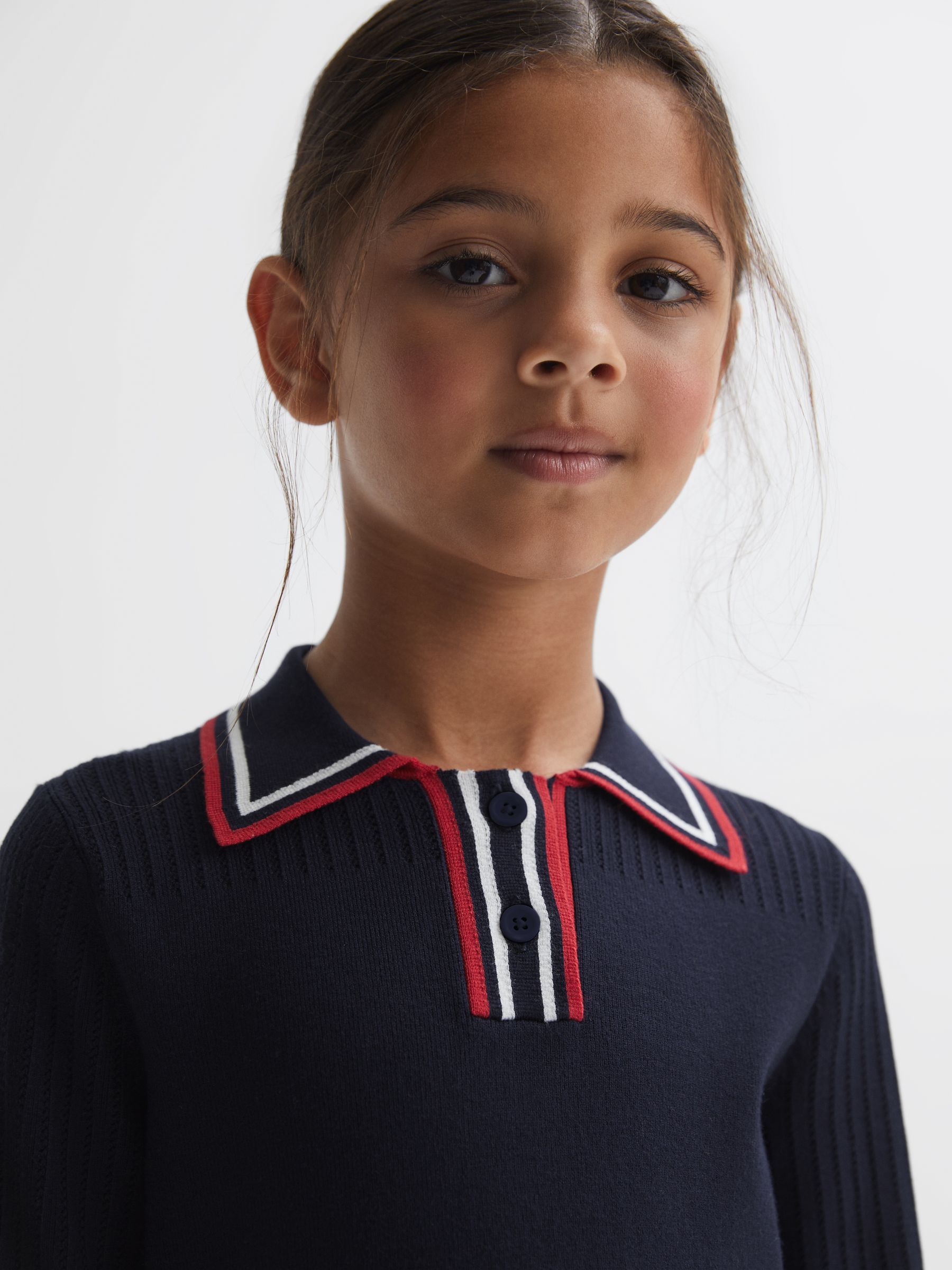 9-14 yrs Knitted Polo Dress in Navy - Image 4 of 6