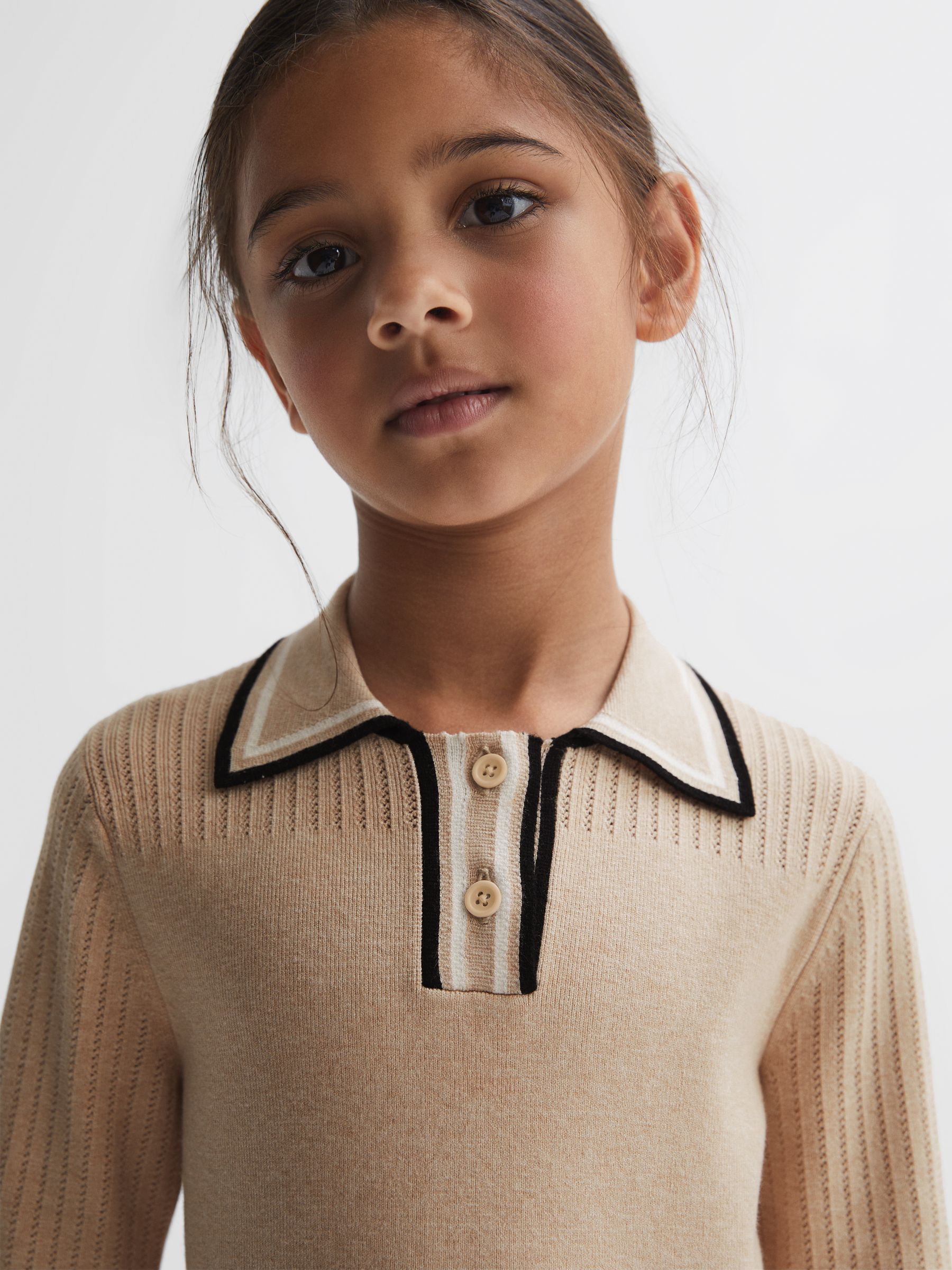 9-14 yrs Knitted Polo Dress in Camel - Image 3 of 5