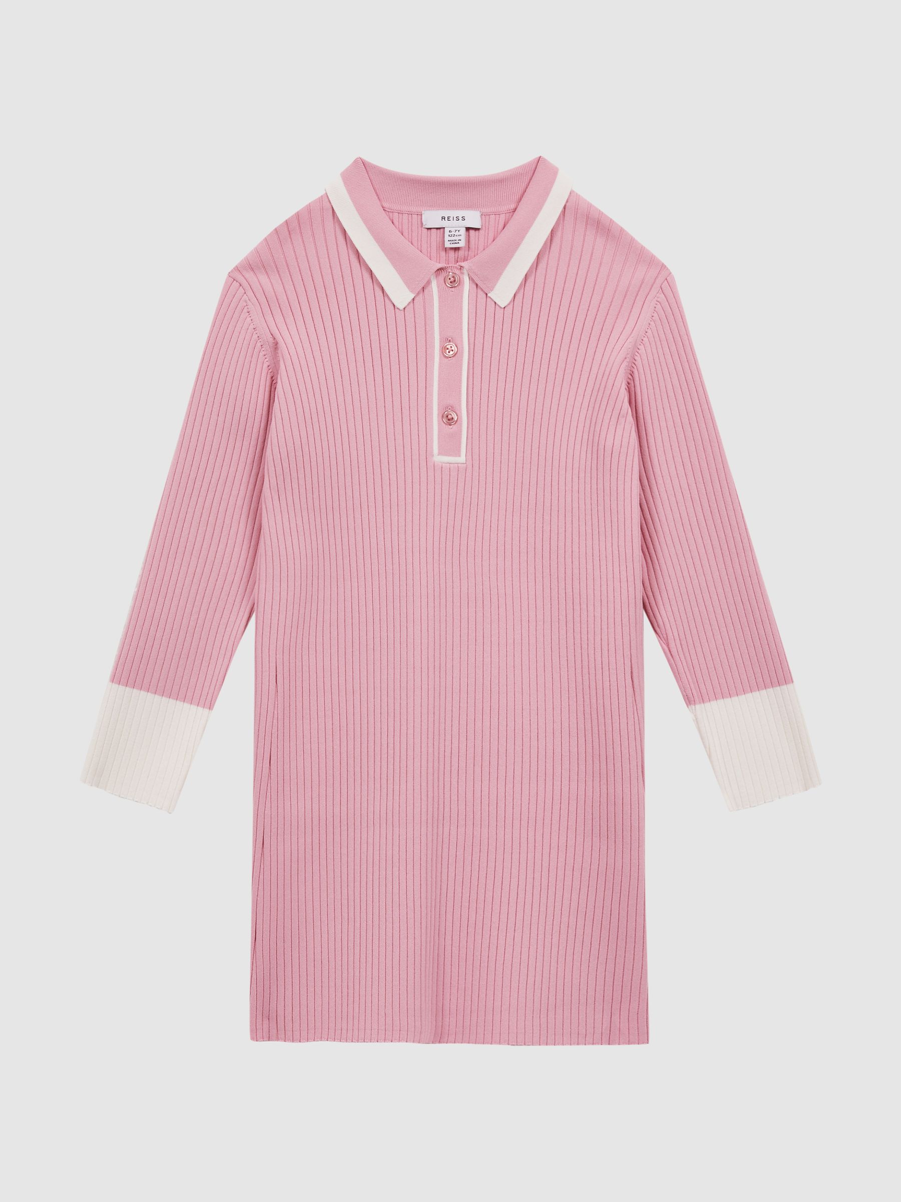 9-14 yrs Knitted Polo Dress in Pink - Image 2 of 6