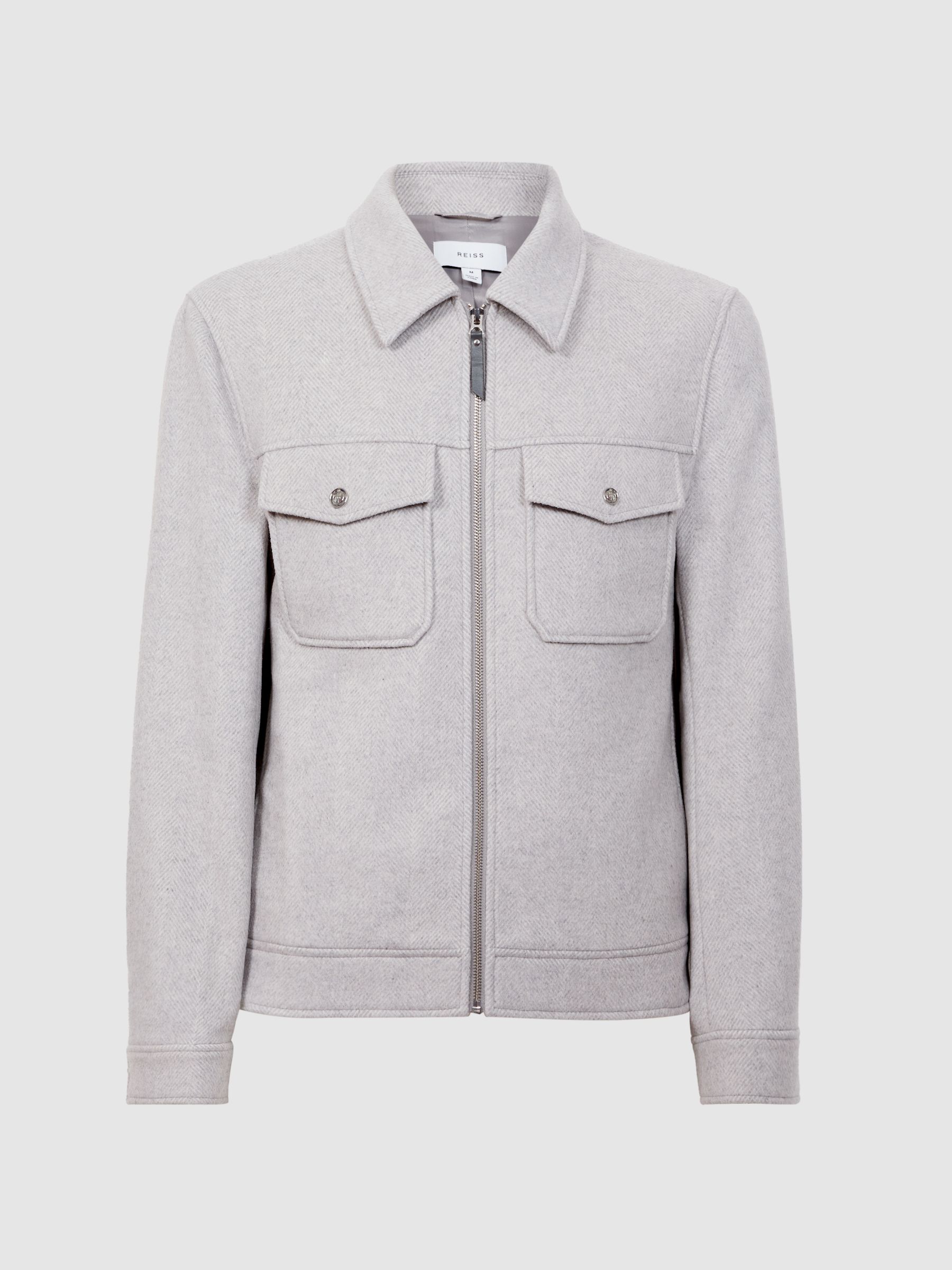 Reiss Wool Zip Through Jacket in Soft Grey - REISS