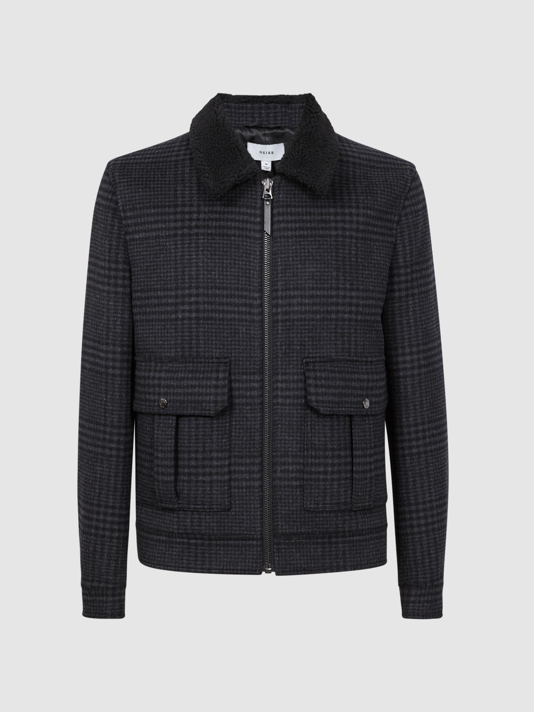 Wool Blend Check Jacket in Navy - Image 2 of 5