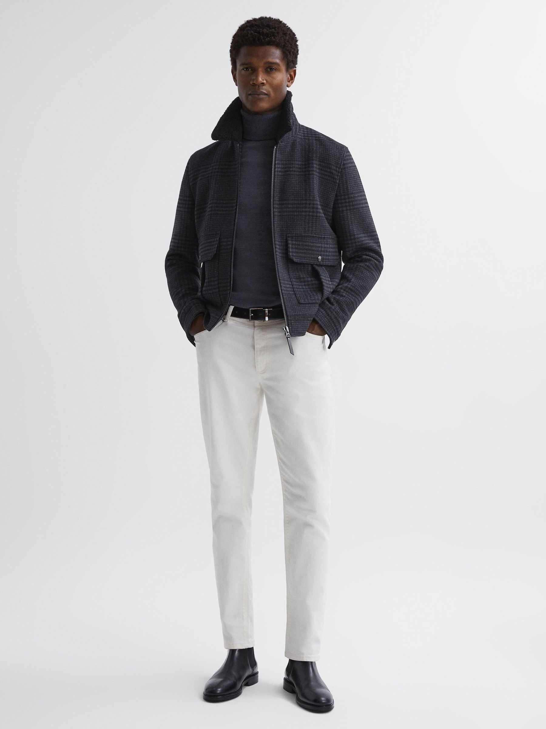 Wool Blend Check Jacket in Navy - Image 3 of 5