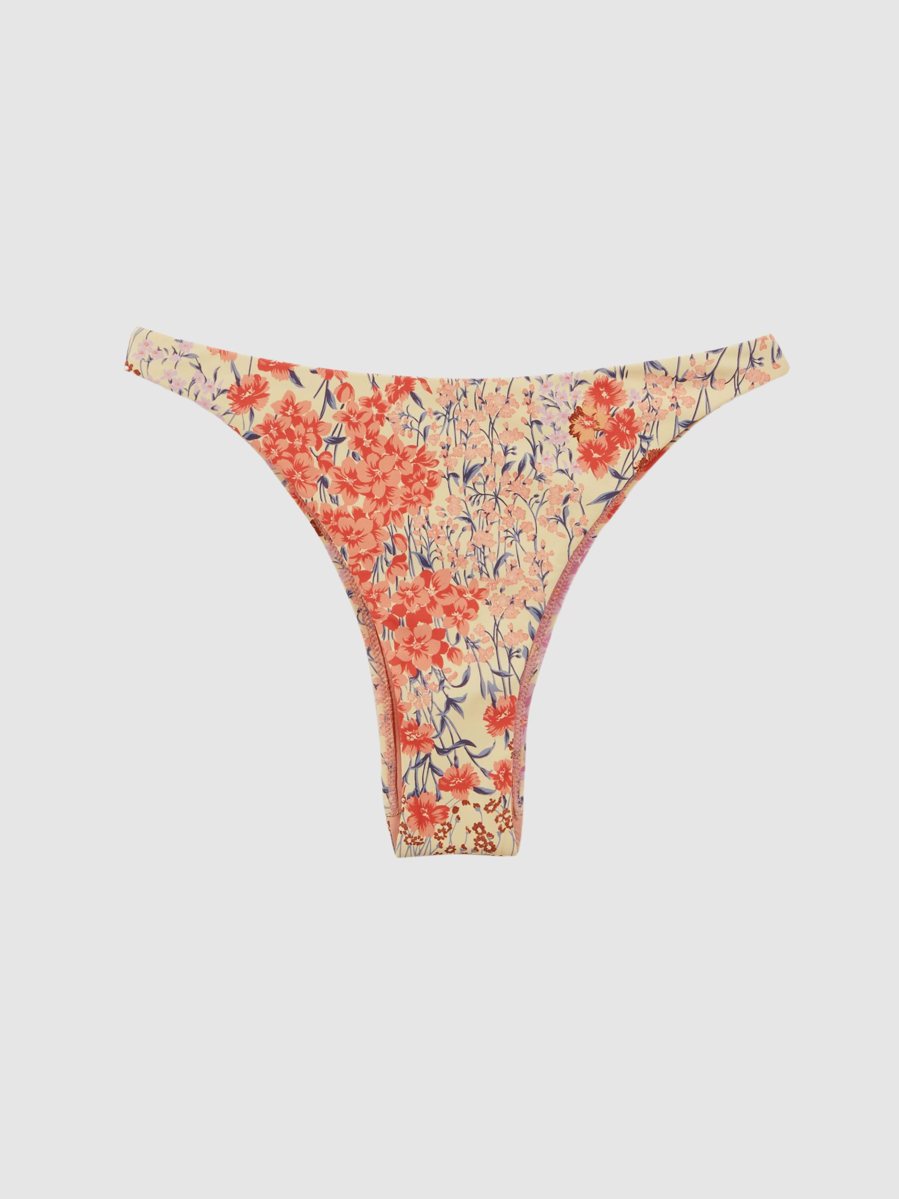 High Leg Floral Bikini Bottoms in Pink Print - Image 2 of 5