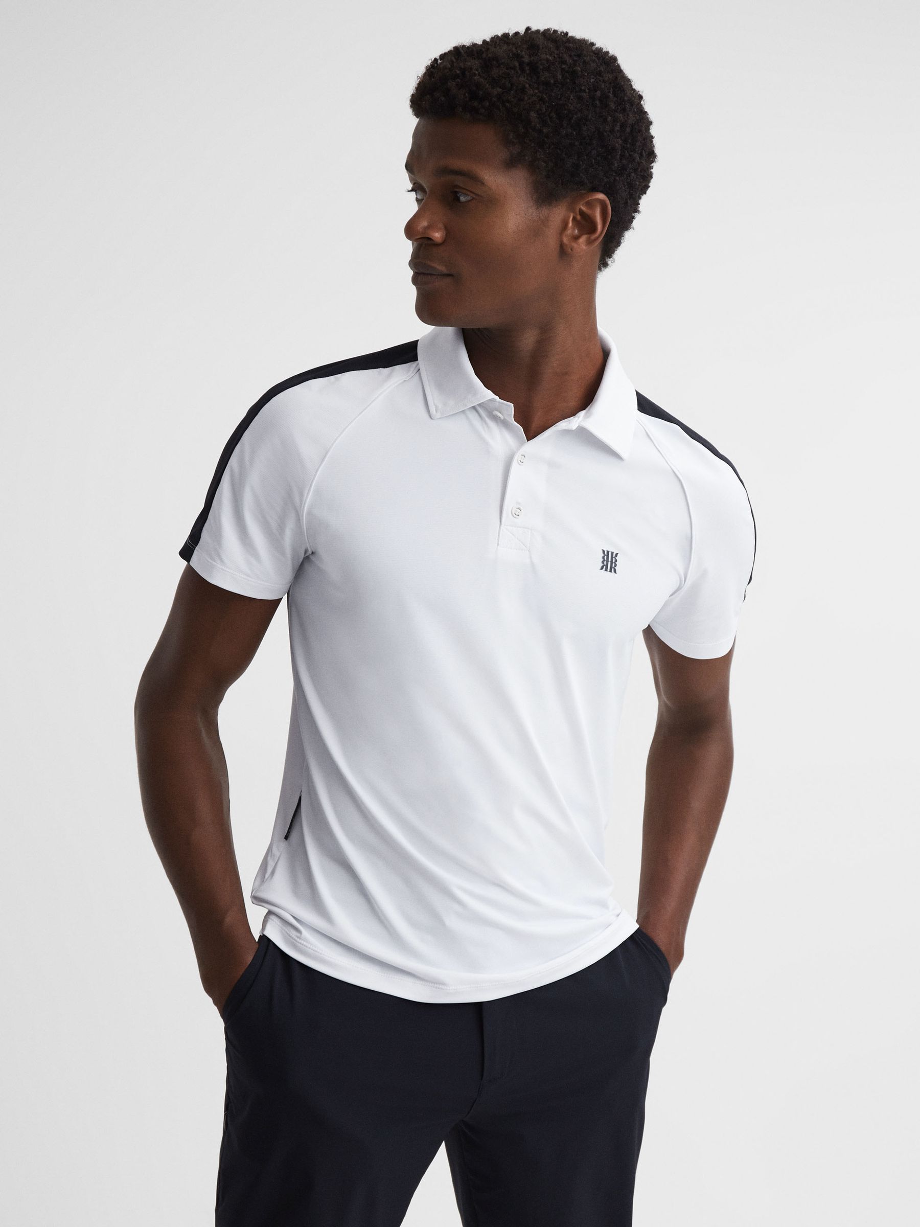 Golf Airtech Slim Fit Polo Shirt in White/Navy - Image 1 of 4