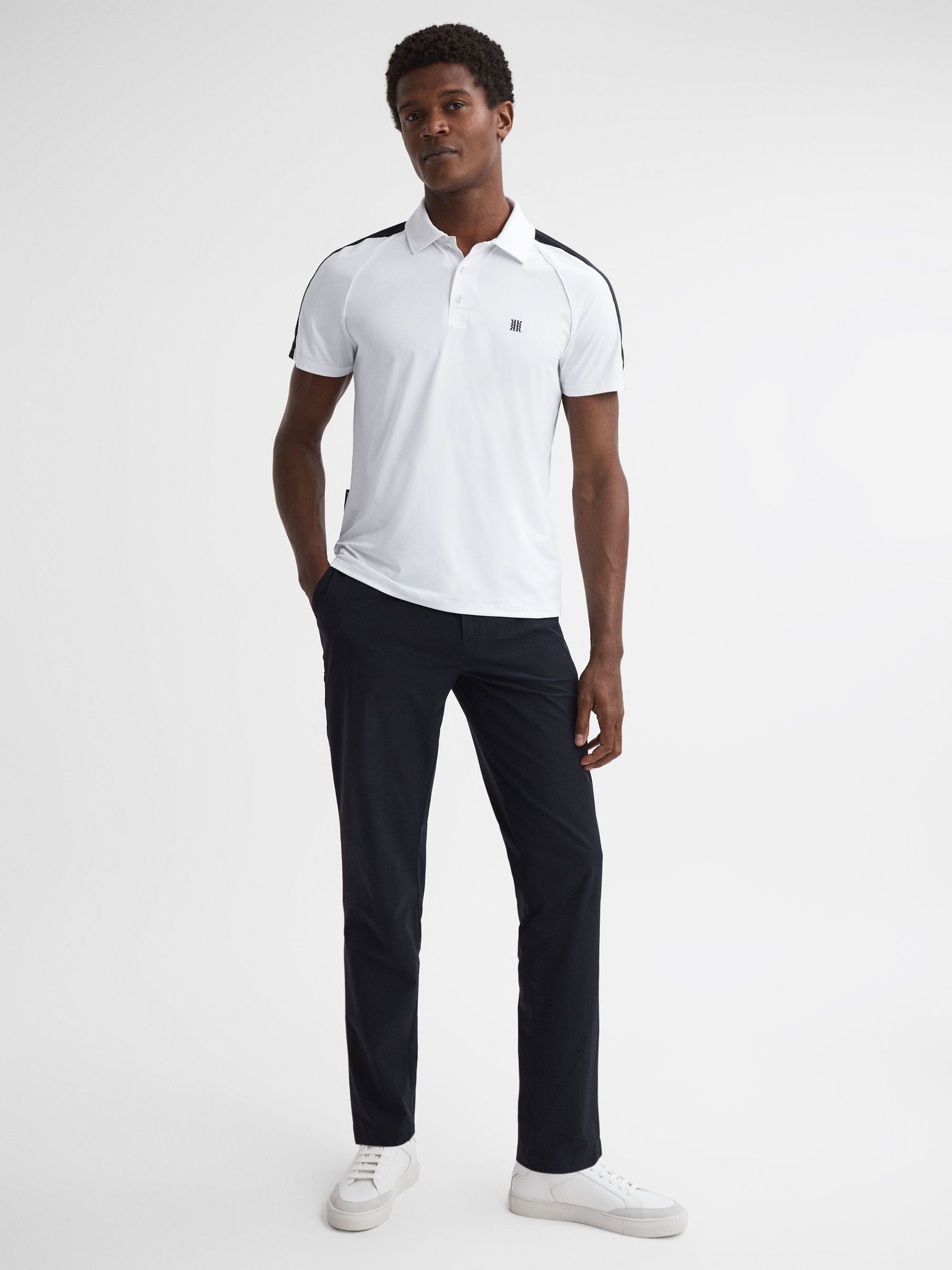 Golf Airtech Slim Fit Polo Shirt in White/Navy - Image 3 of 4