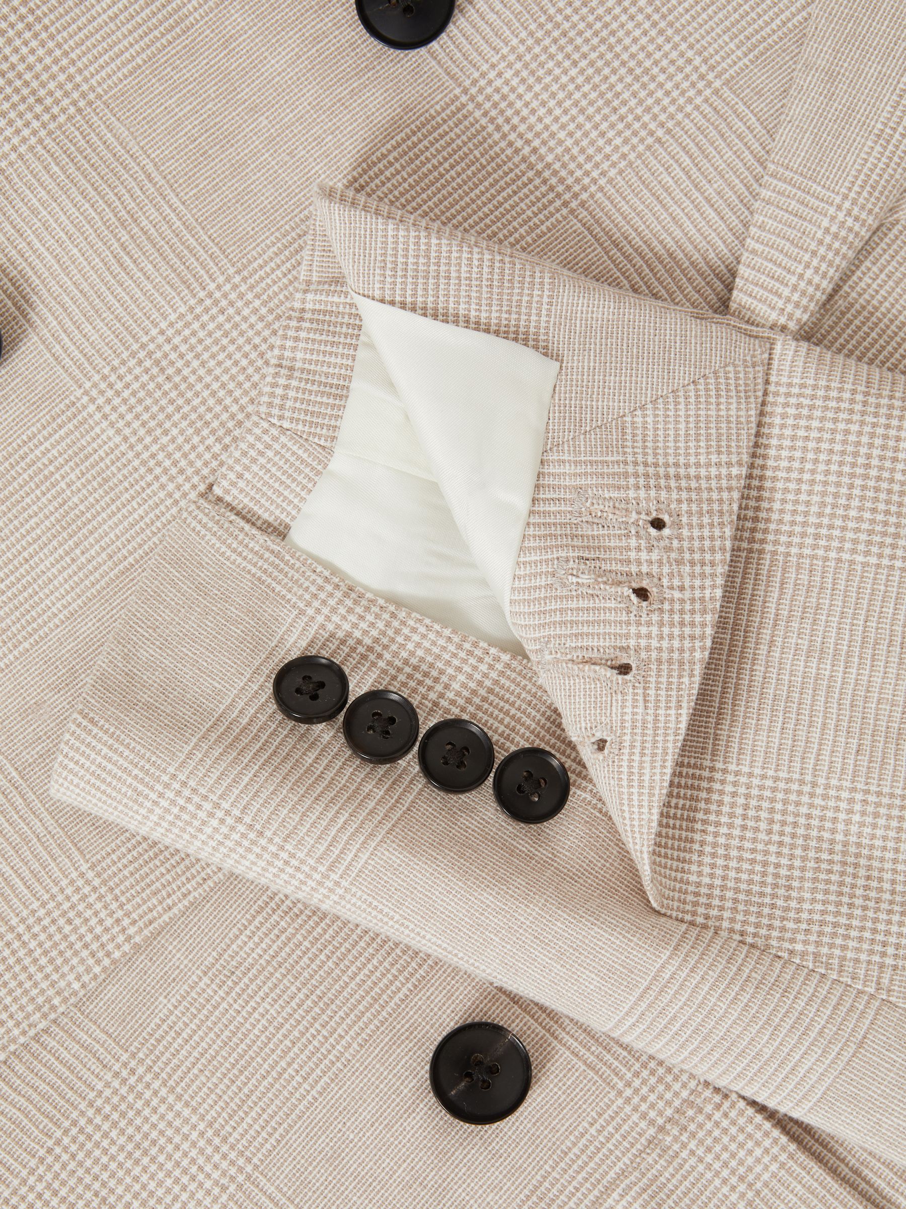 Craft Oatmeal Slim Fit Double Breasted Cotton-Linen Check Blazer - Image 5 of 6