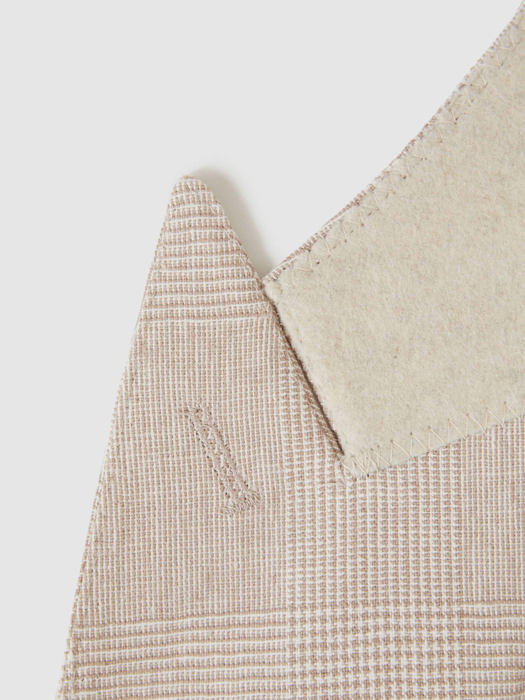 Craft Oatmeal Slim Fit Double Breasted Cotton-Linen Check Blazer - Image 6 of 6