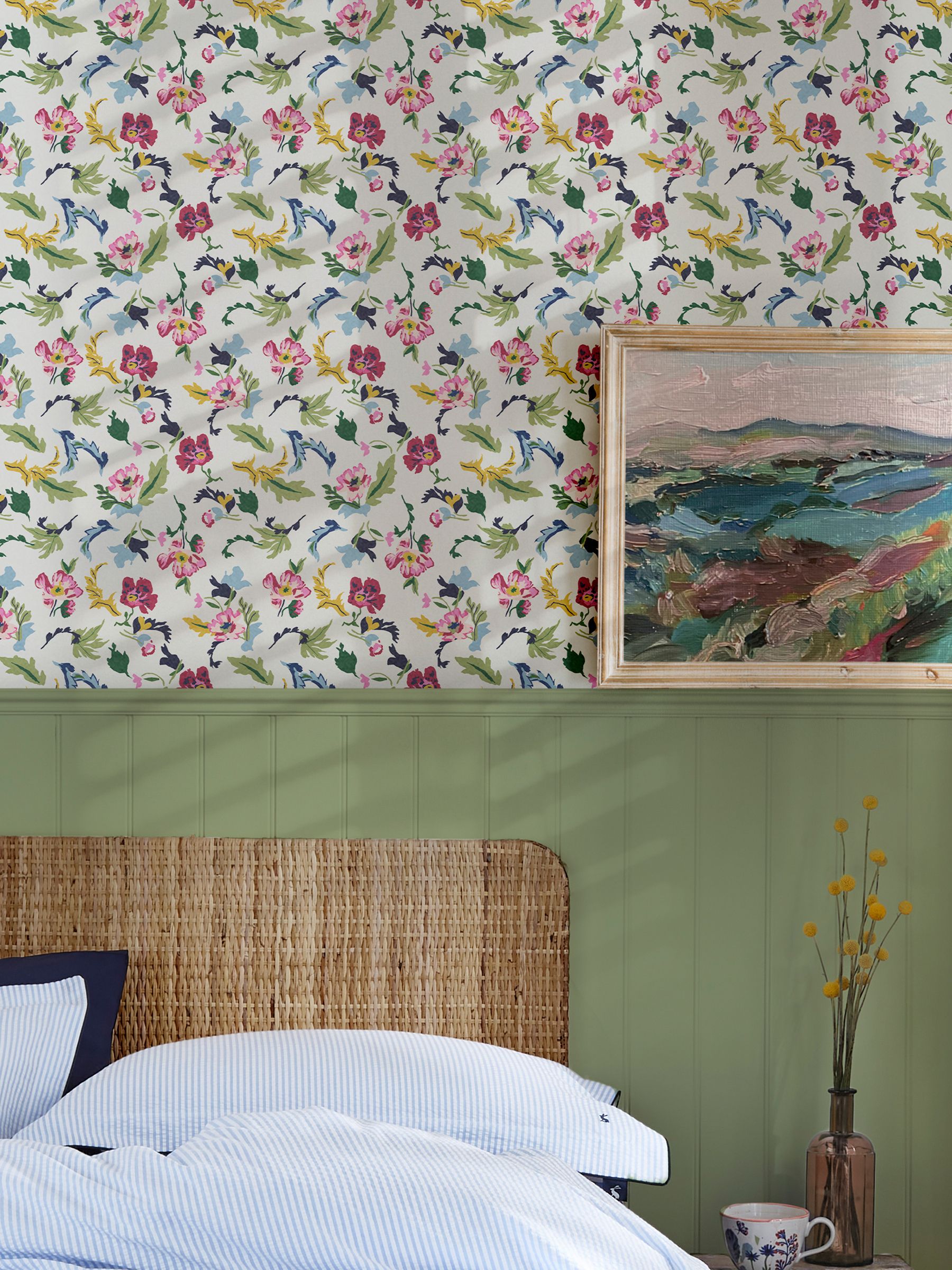 Cream Cambridge Painted Floral 10M Wallpaper - Image 1 of 4