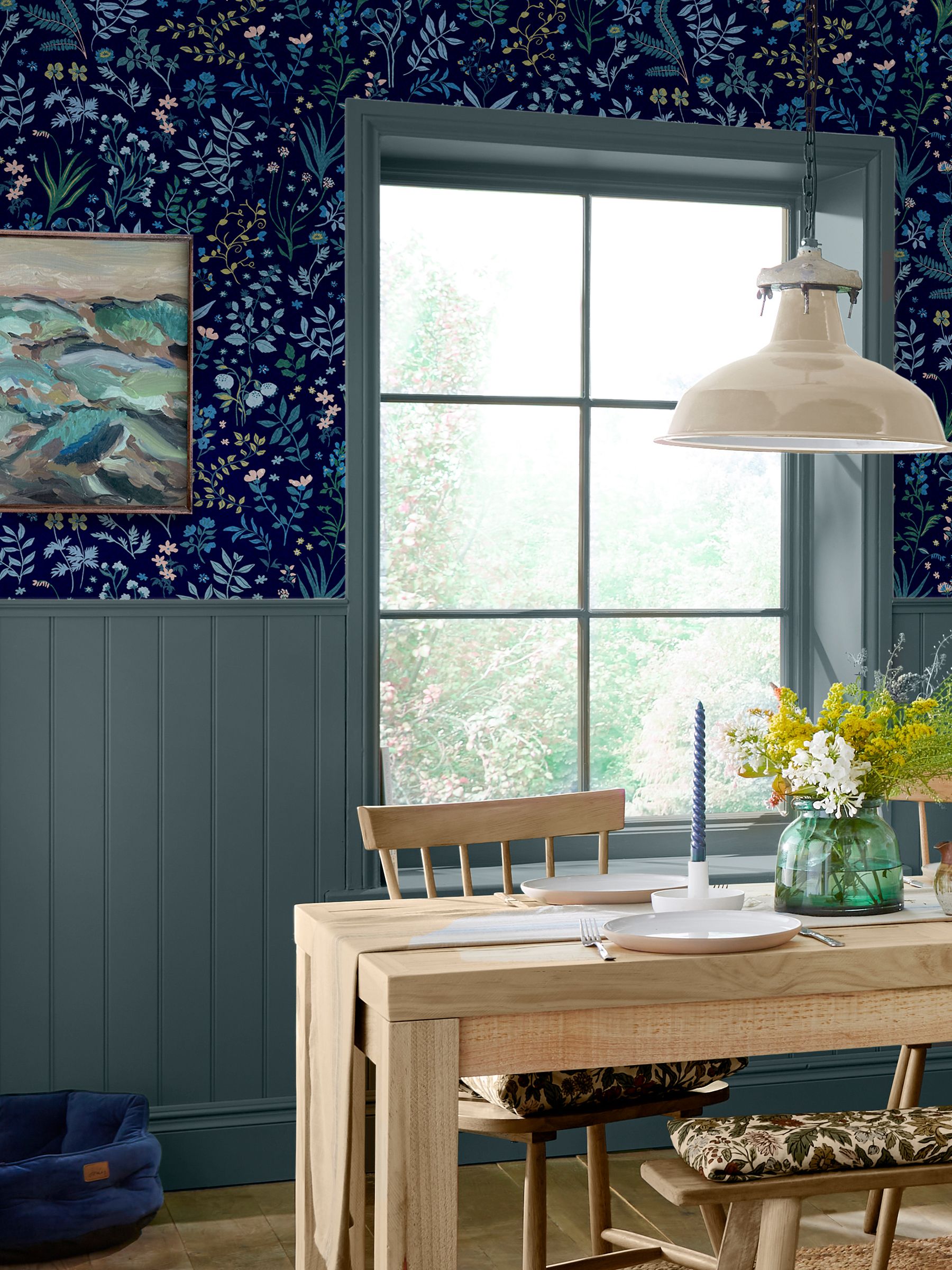 Navy Blue Holcombe Floral 10M Wallpaper - Image 1 of 4