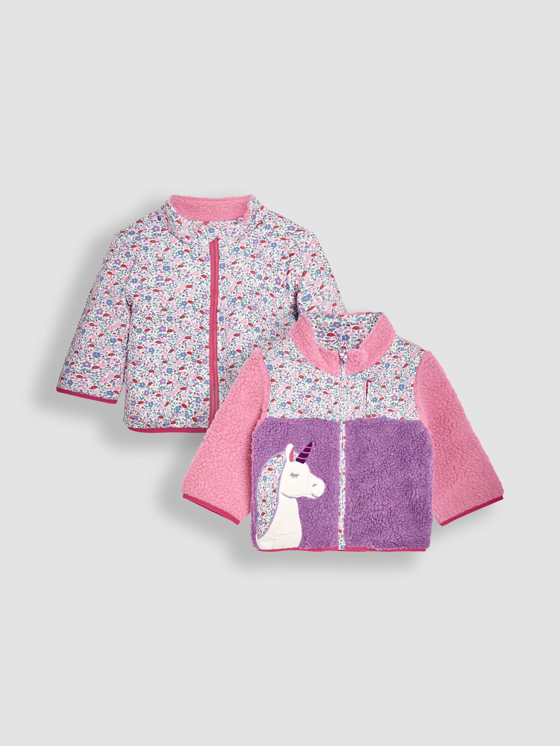Lilac Purple Unicorn Appliqué Zip-Up Teddy Fleece | JoJo Maman Bébé