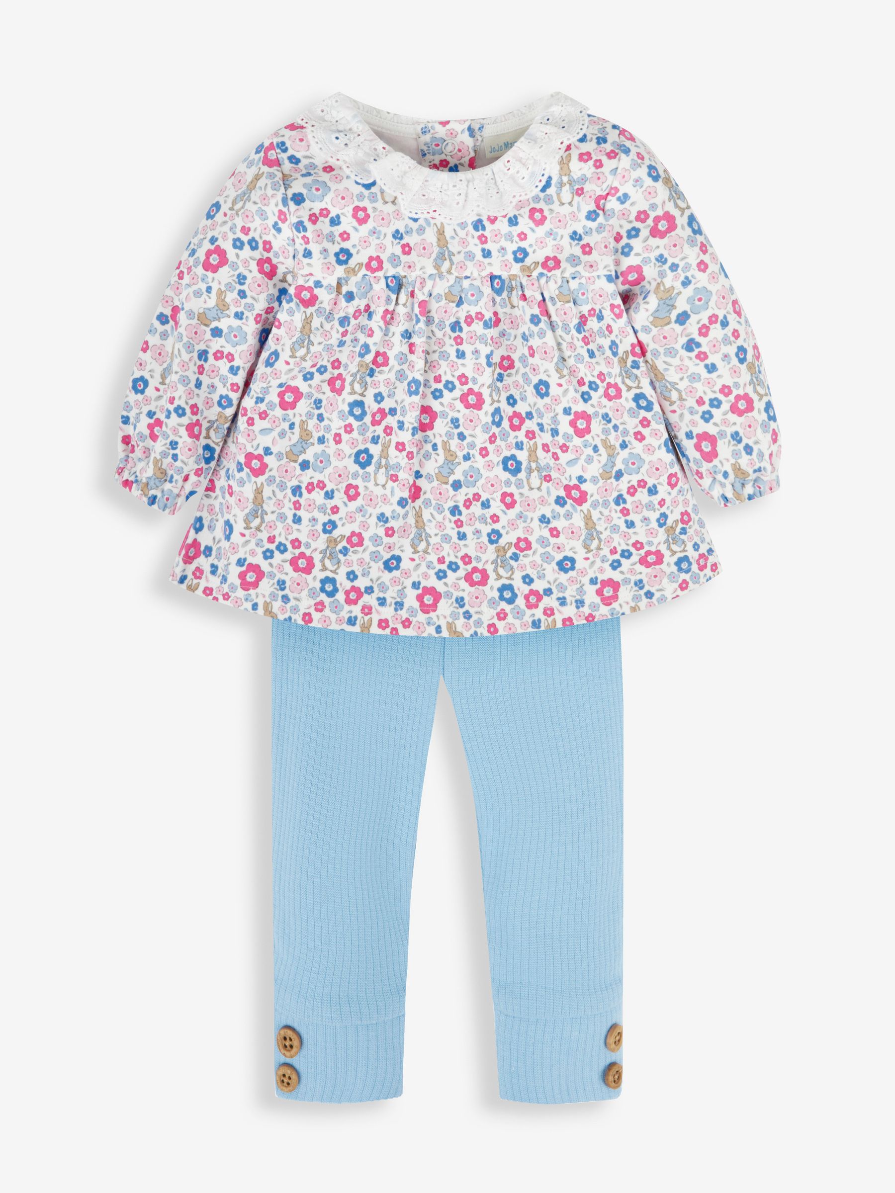 Blue Girls' Peter Rabbit Floral Tunic With Collar & Rib Leggings Baby Set - Image 3 of 8